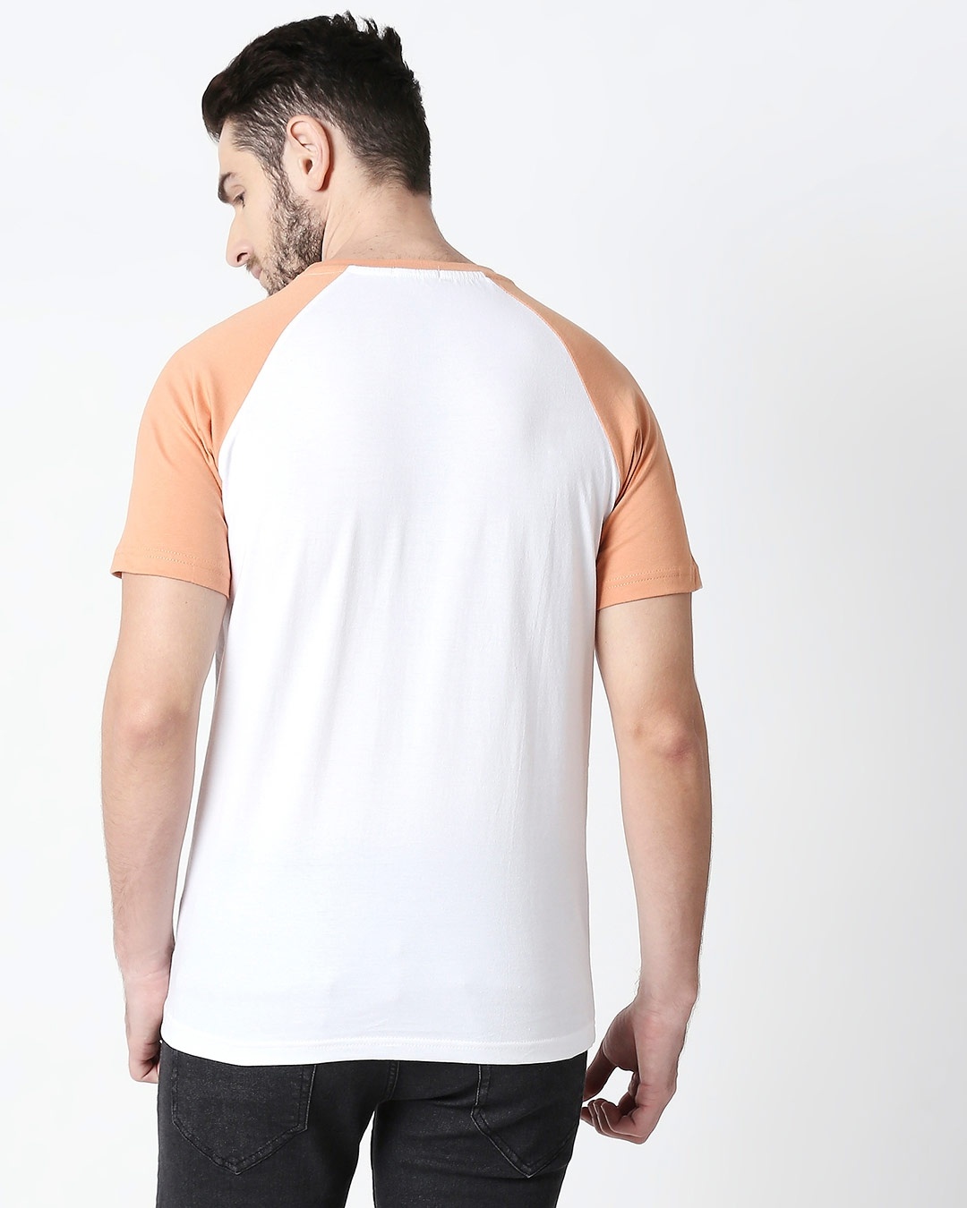 Shop White & Orange Half Sleeve Raglan T-Shirt-Design