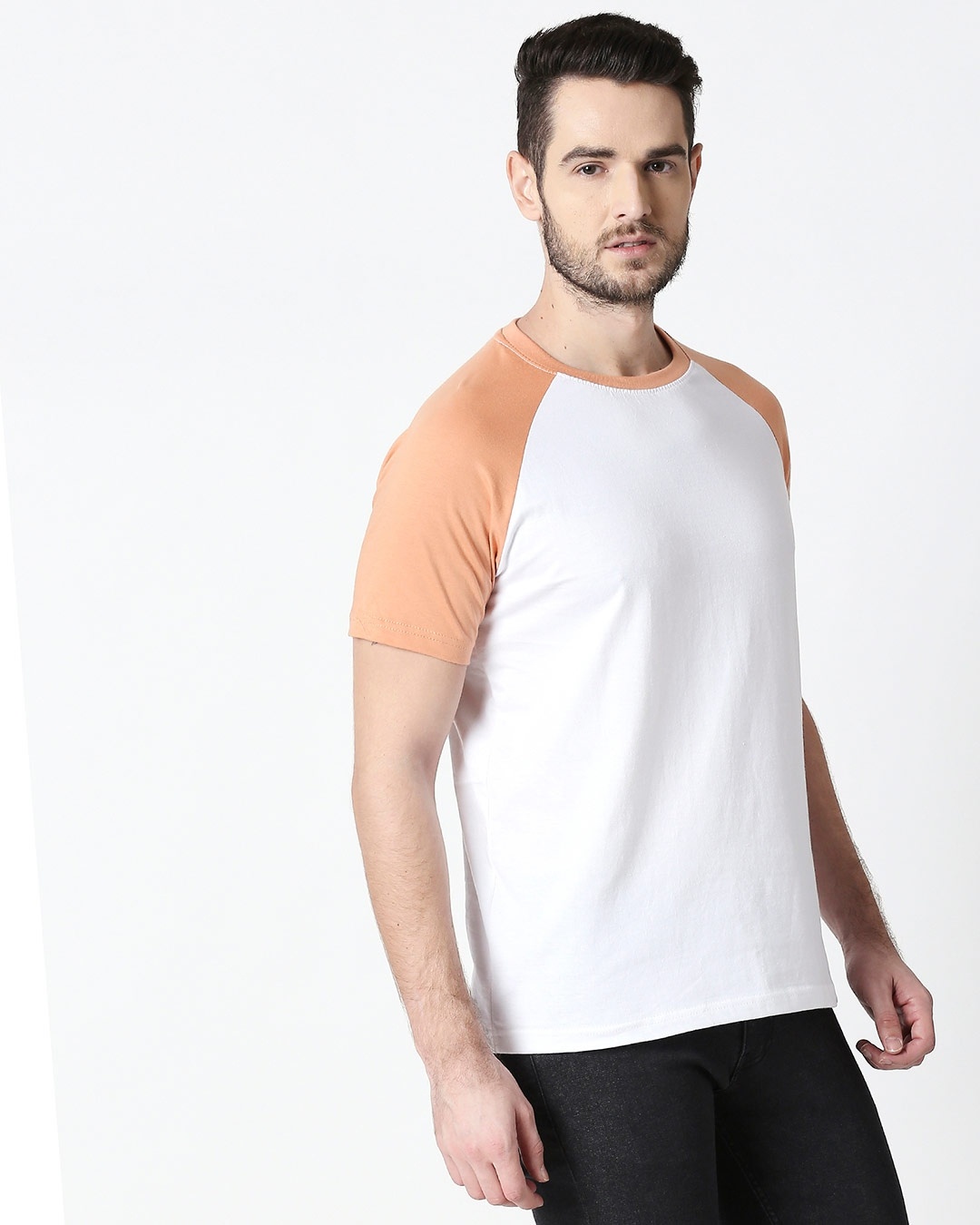 Shop White & Orange Half Sleeve Raglan T-Shirt-Full