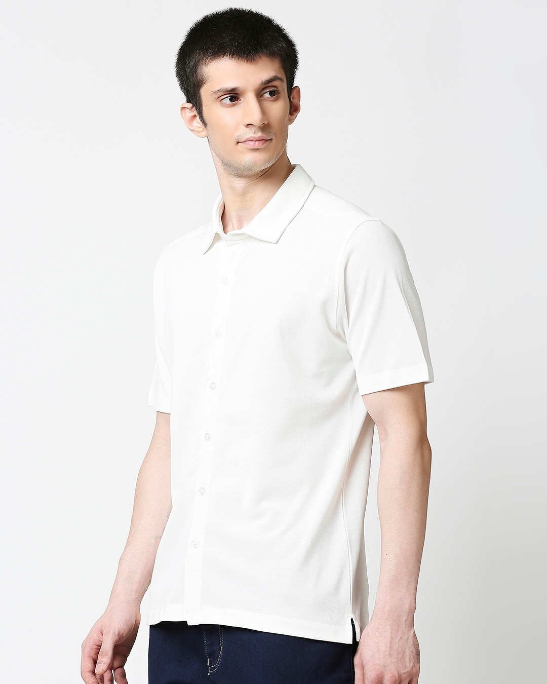 Shop White Pique Half Sleeve Shirt-Back