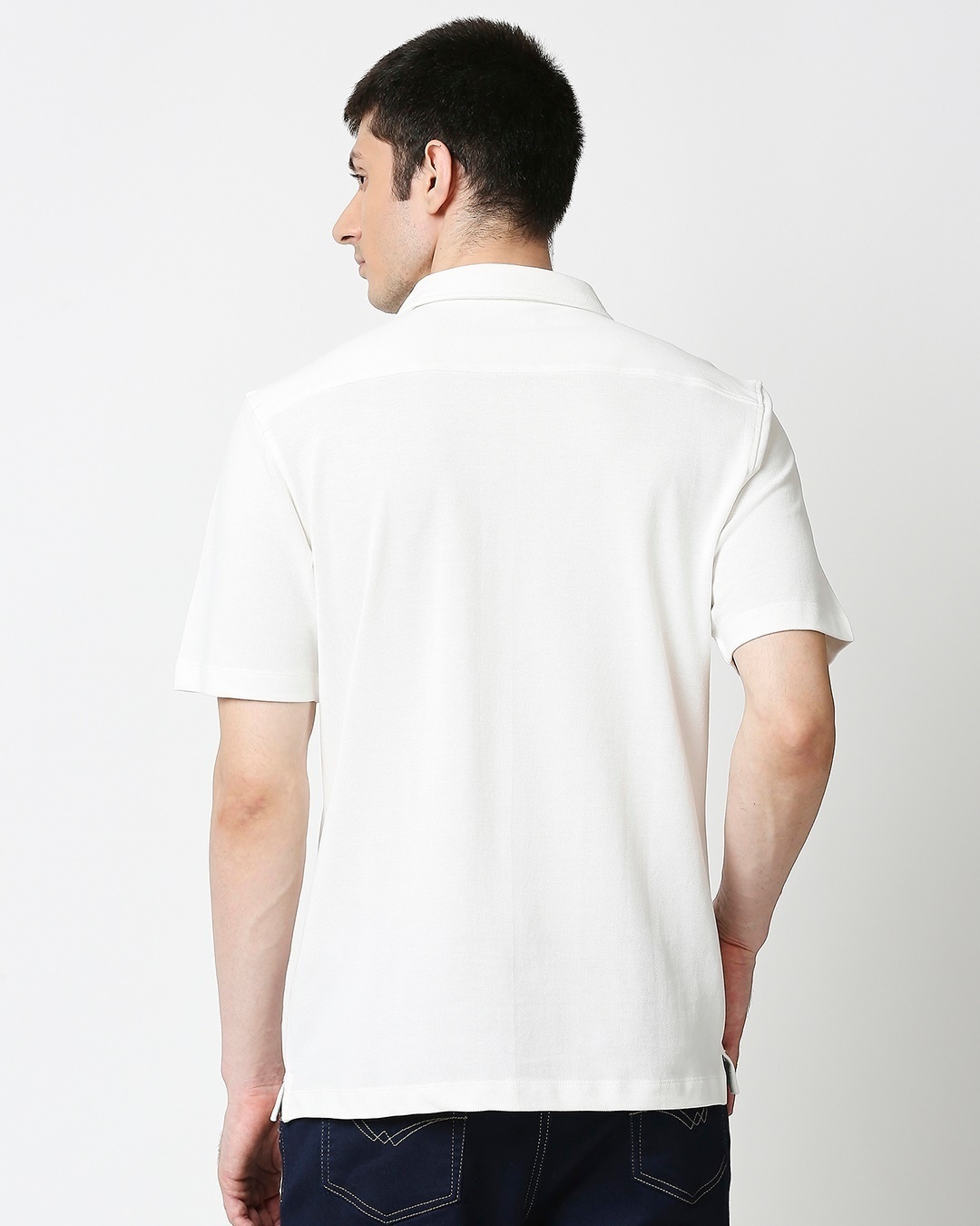 Shop White Pique Half Sleeve Shirt-Design
