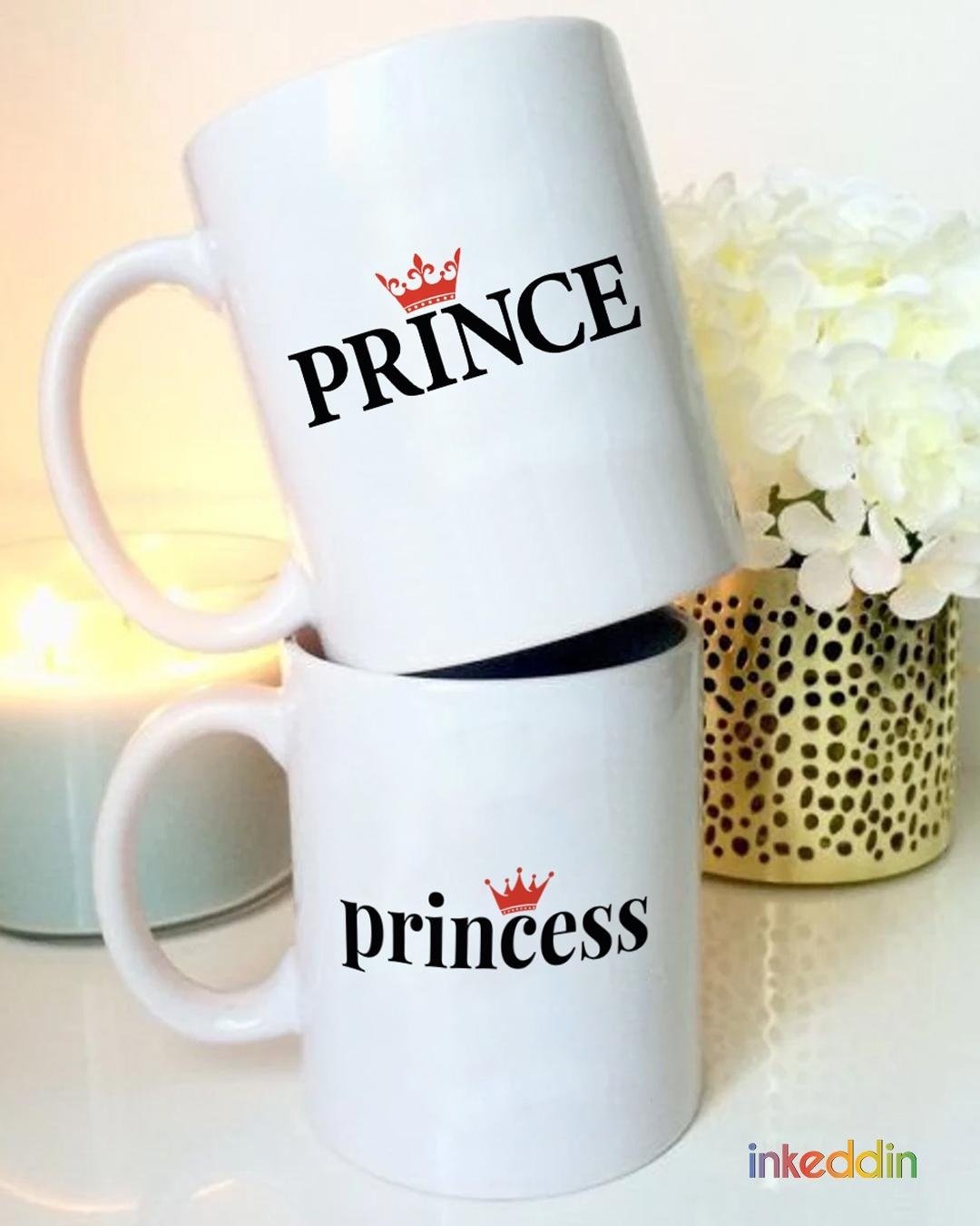 Shop White Prince & Princess Printed Ceramic Mug (330 ml, Set Of 2)-Back