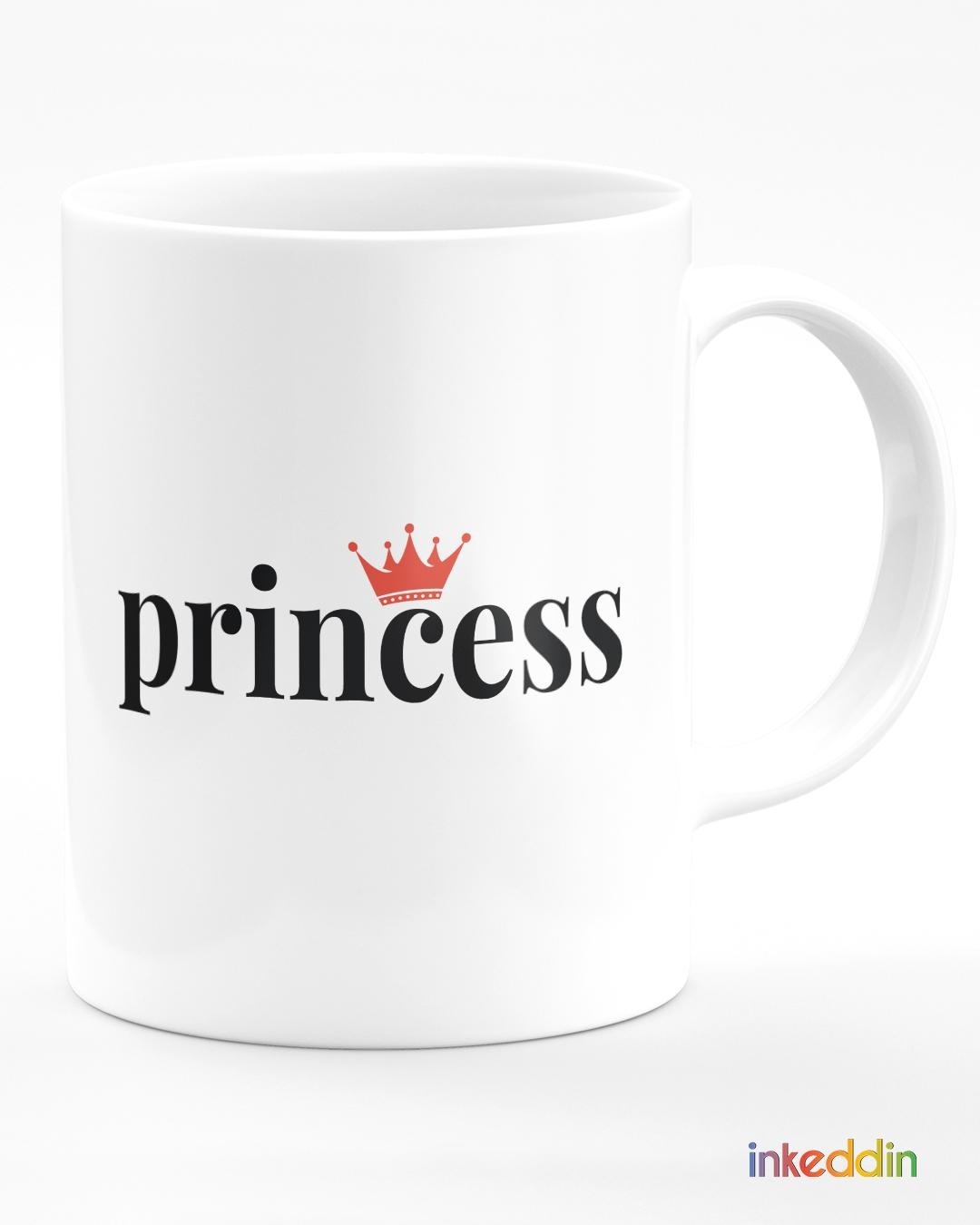 Shop White Prince & Princess Printed Ceramic Mug (330 ml, Set Of 2)-Design
