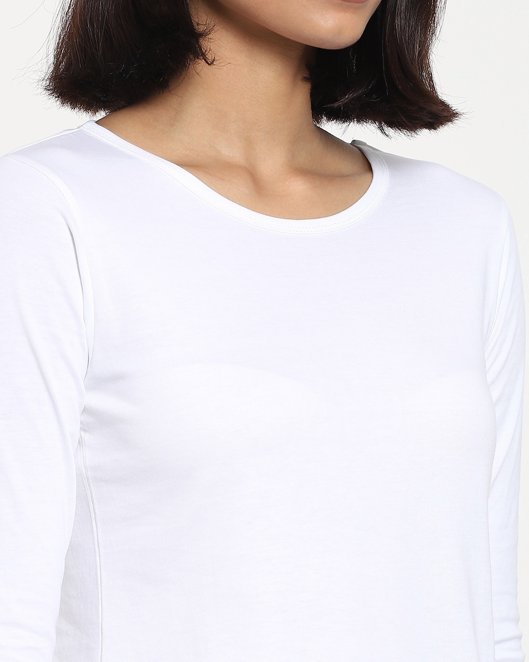 Shop White Round Neck 3/4th Sleeve T-Shirt