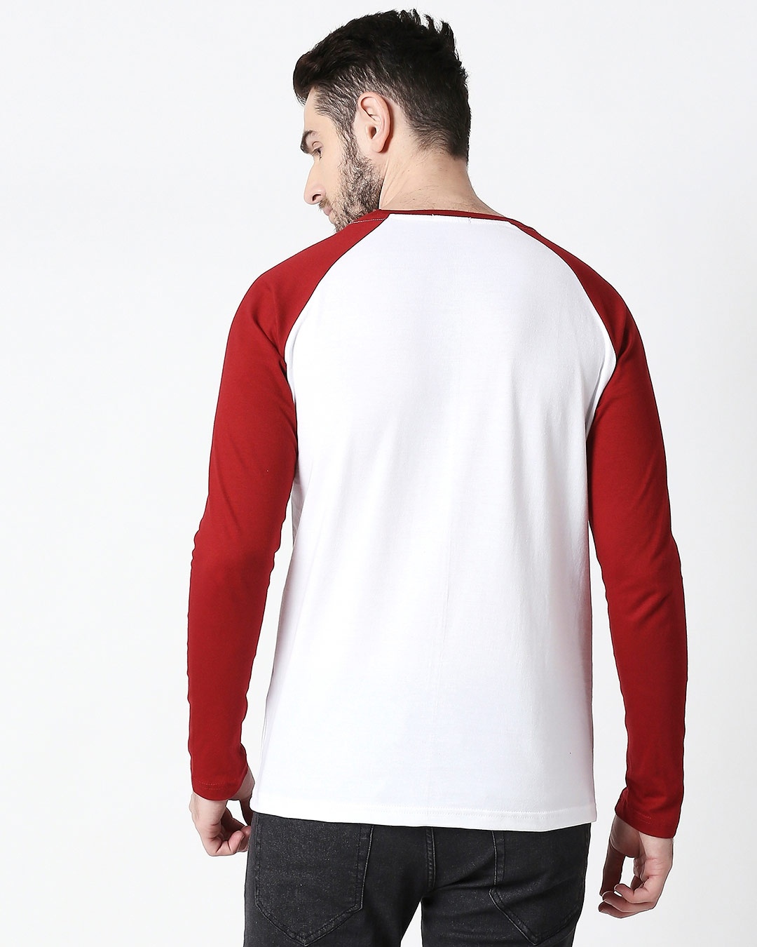 Shop White-Scarlet Red Full Sleeve Raglan T-Shirt-Design