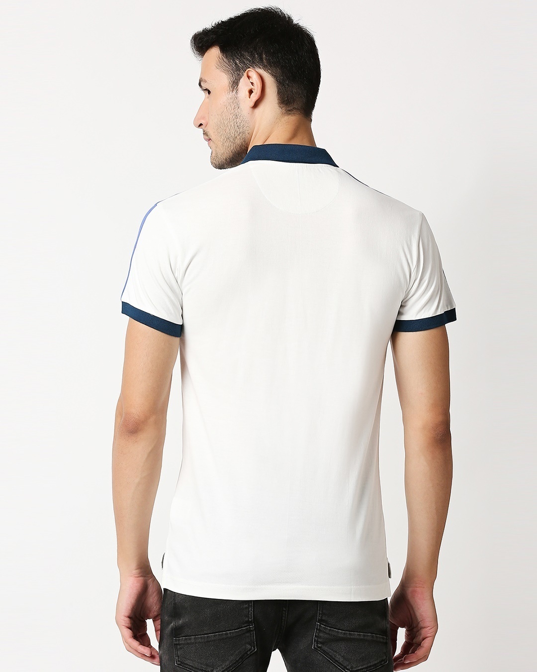 Shop White Shoulder Color Block Zipper T-Shirt-Full