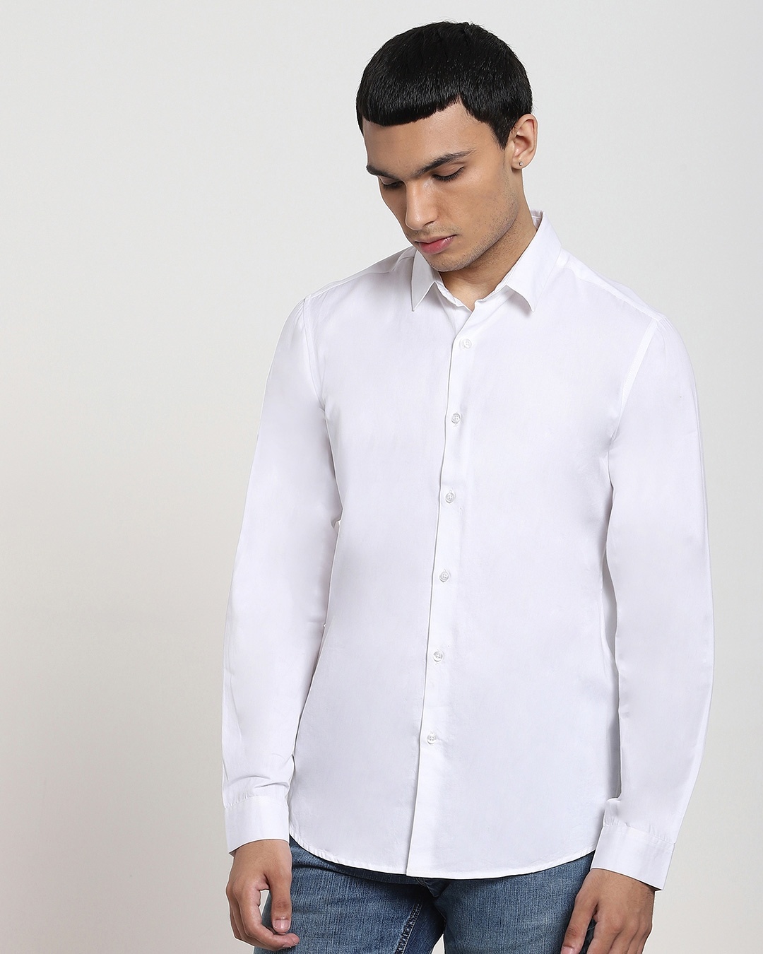 Shop White Solid Full Sleeve Shirt-Front