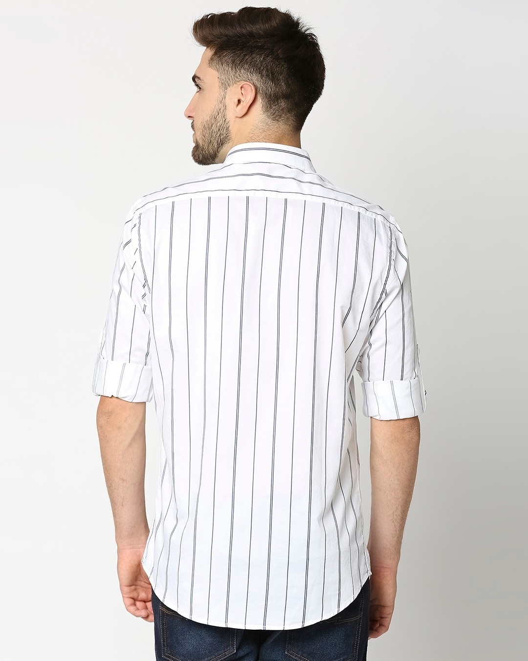 Shop White Stripe Slim Fit Casual Shirt-Full