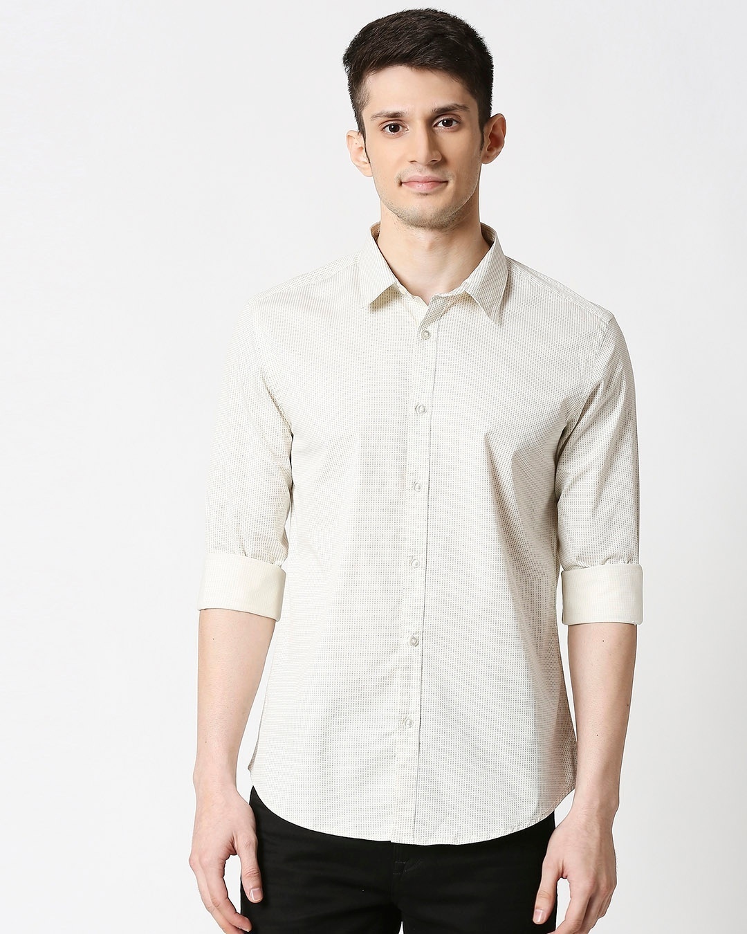 Shop White Twill Lycra Print Shirt-Back