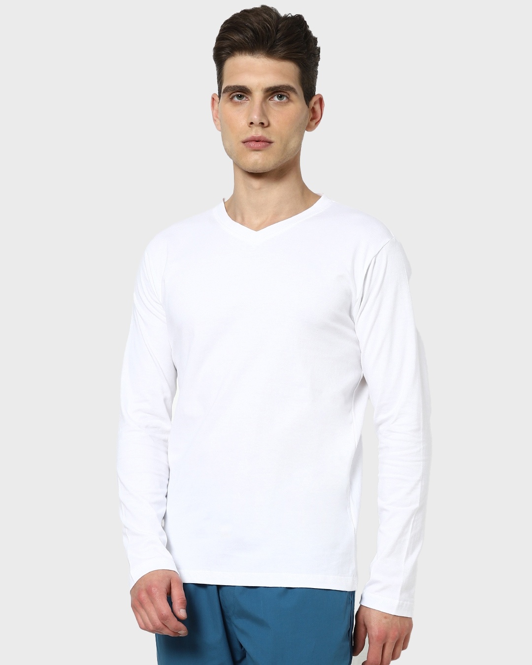 Shop White V-Neck Full Sleeve T-Shirt-Back