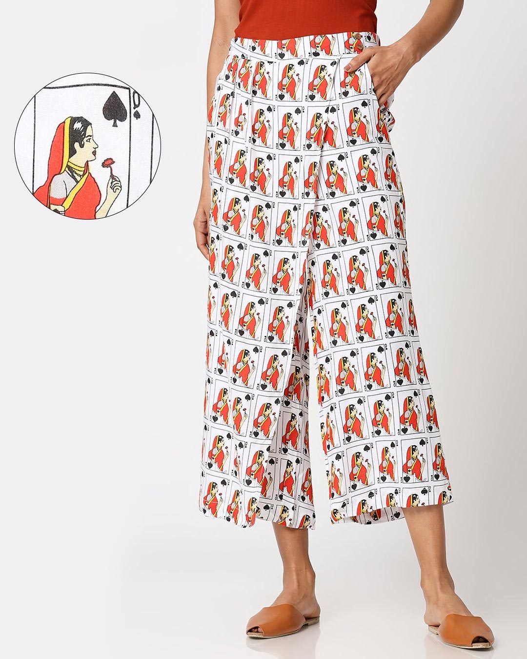 Shop White Women Ethnic Printed Culottes
