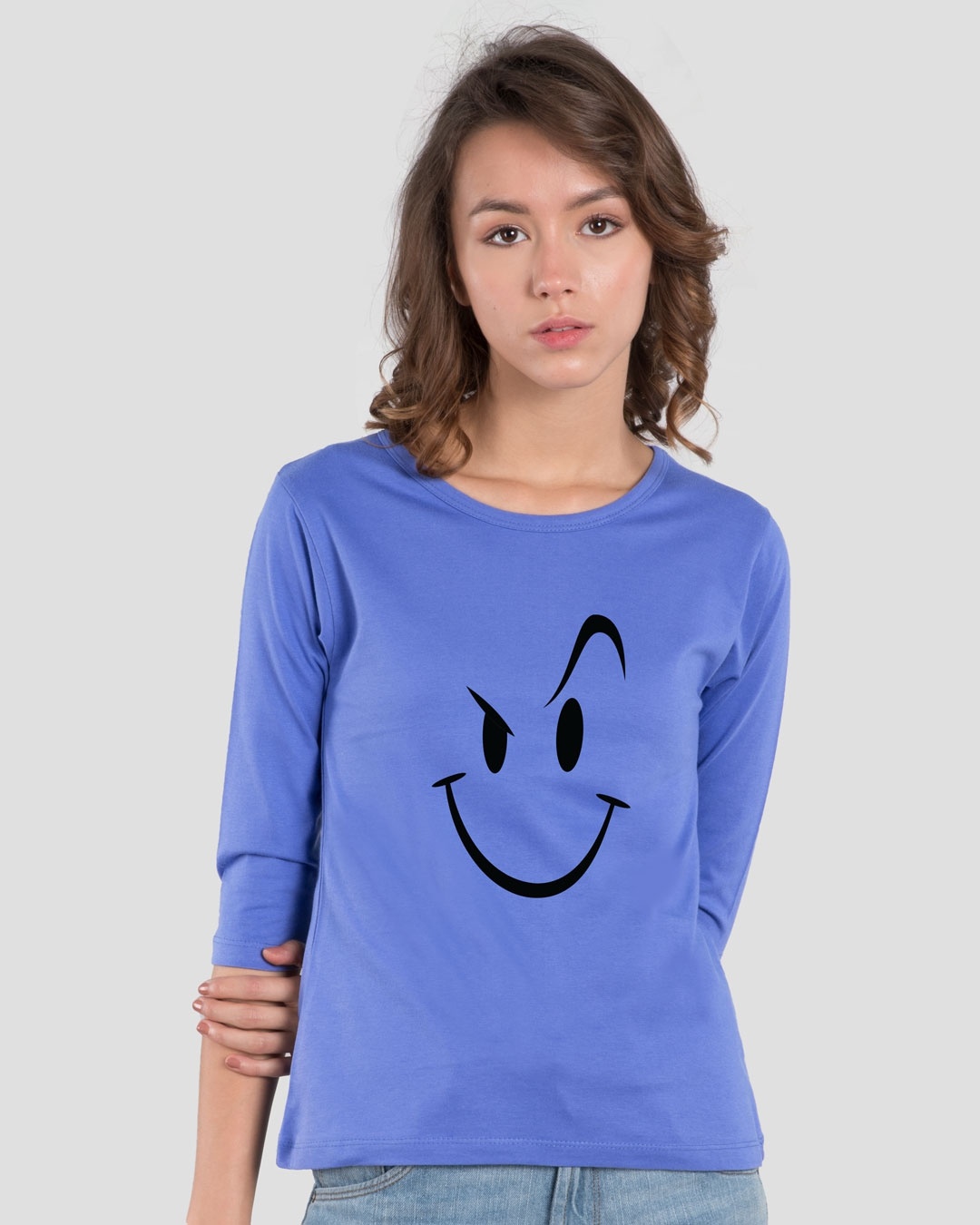 Shop Wink New Round Neck 3/4 Sleeve T-Shirt Blue Haze-Front