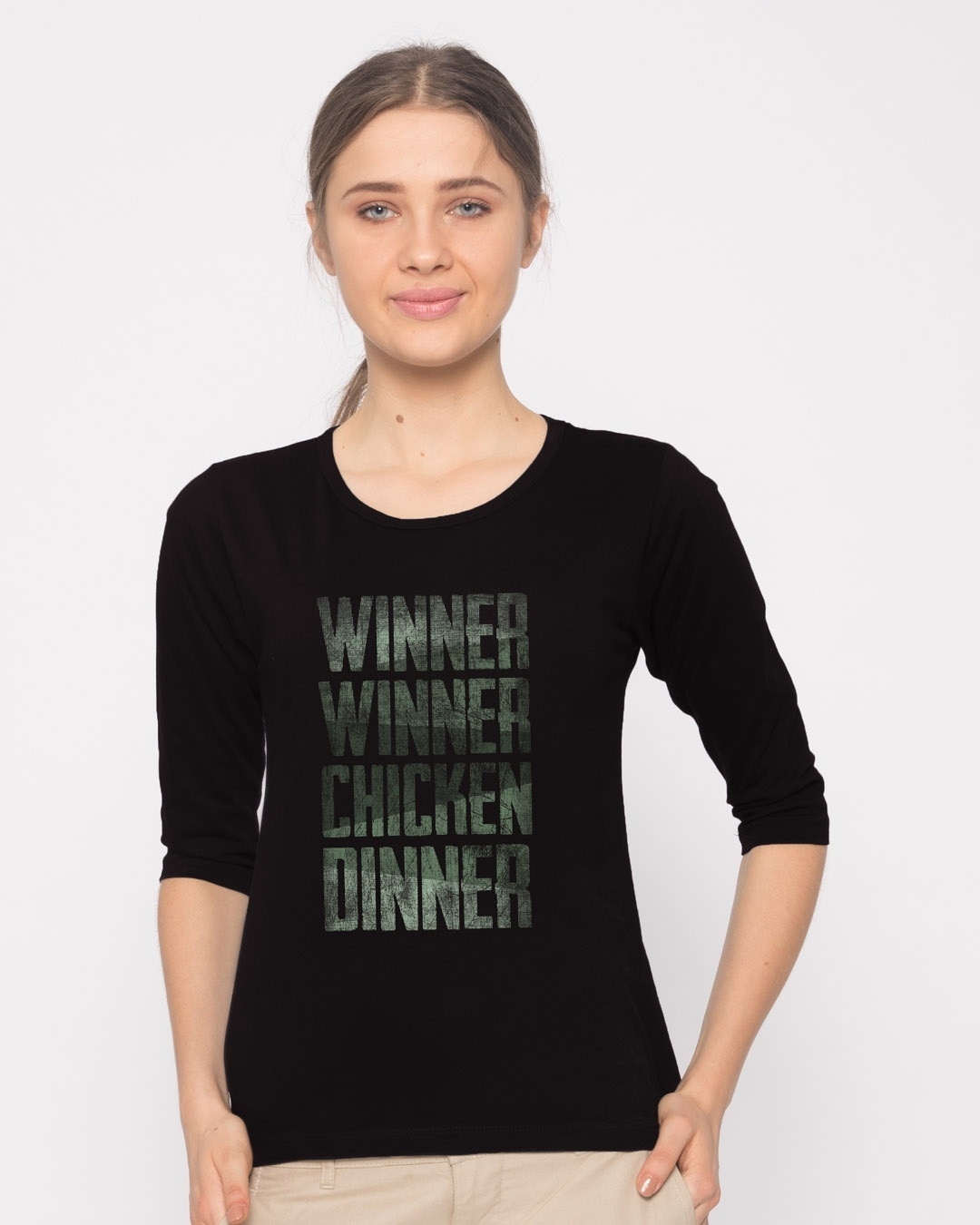 Shop Winner Chicken Round Neck 3/4th Sleeve T-Shirt-Front