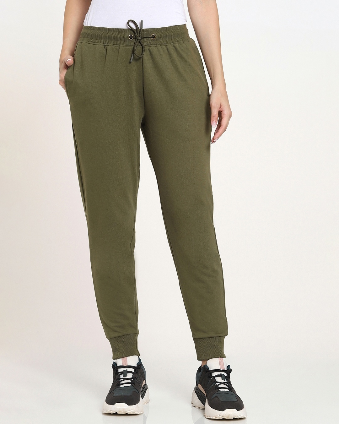 Women Olive Terry Side Pocket Joggers