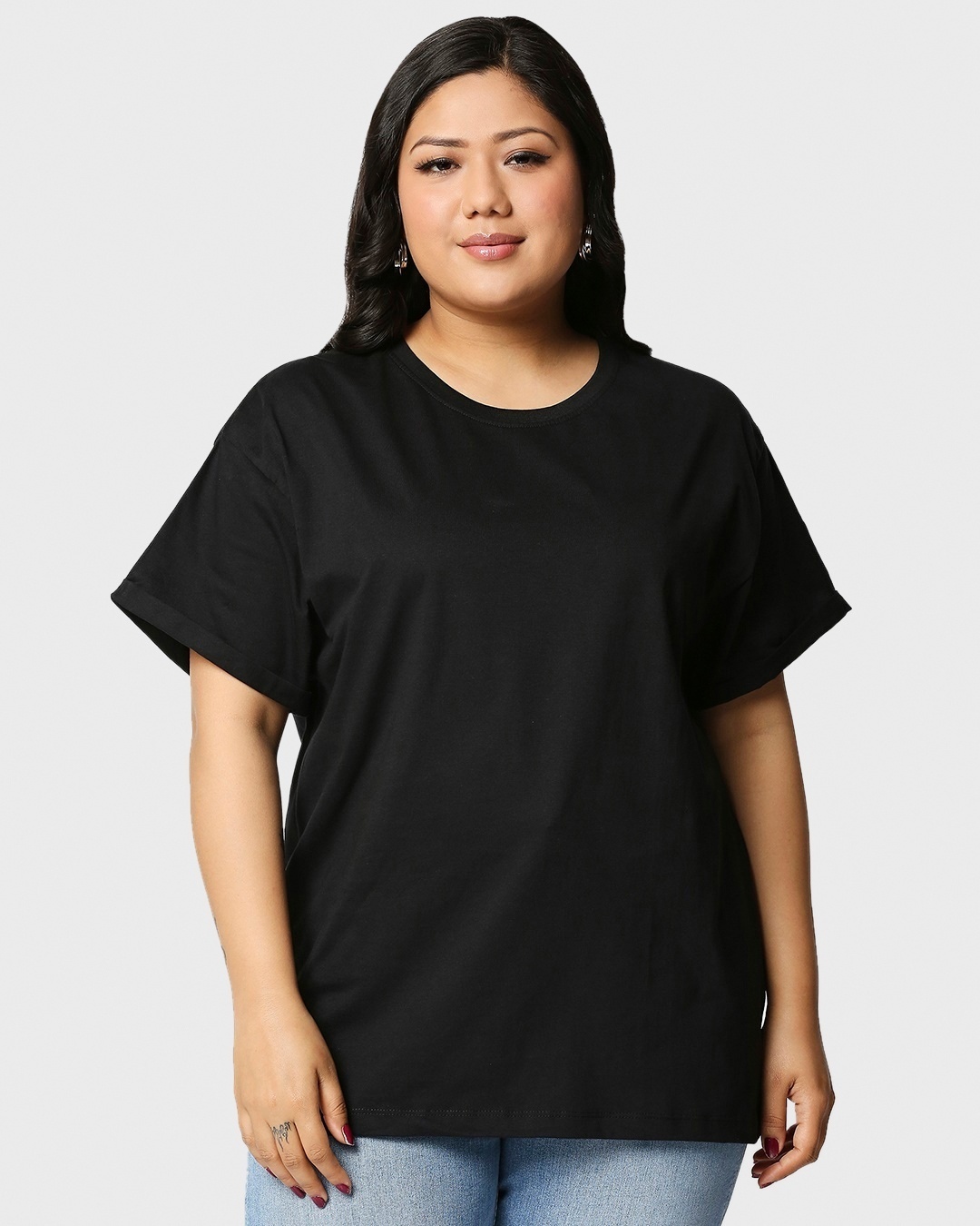 Shop Women's Black & Blue Plus Size Boyfriend T-shirt (Pack of 2)-Back
