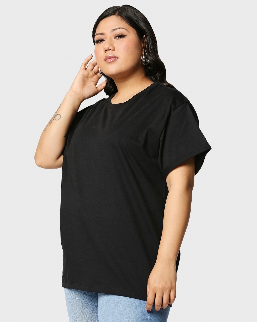 Shop Women's Black & White Plus Size Boyfriend T-shirt (Pack of 2)-Full