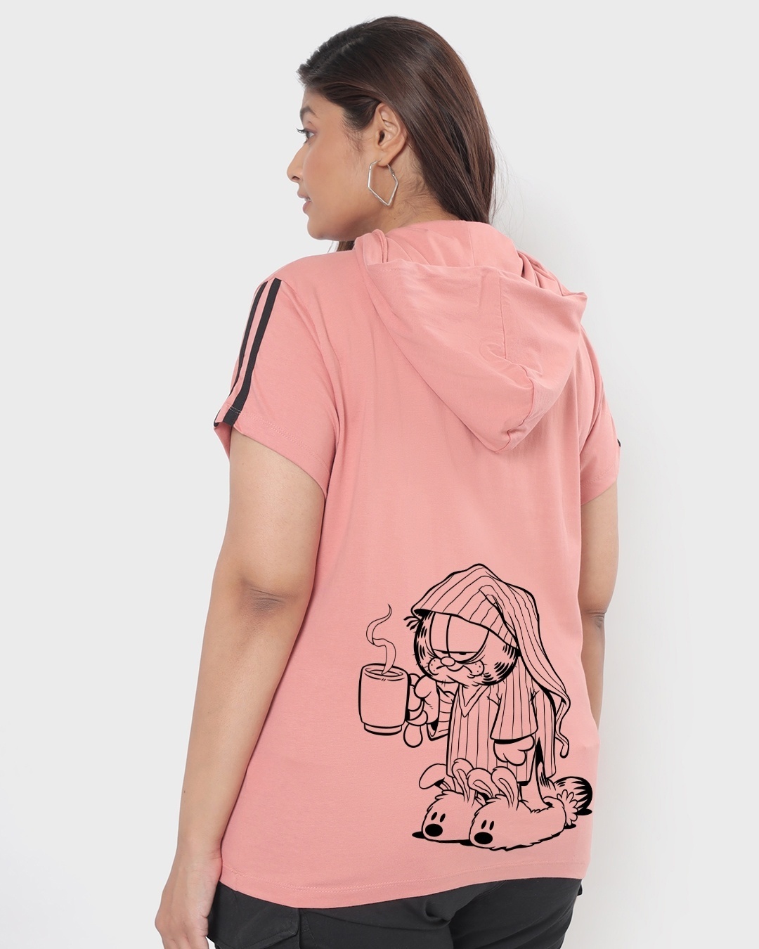 Shop Women's Pink Garfield's Morning Graphic Printed Plus Size Hoodie-Design