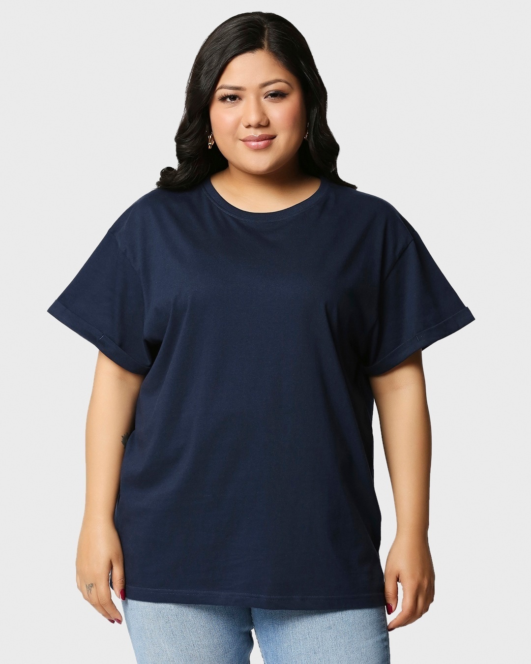 Shop Women's Blue & Red Plus Size Boyfriend T-shirt (Pack of 2)-Back