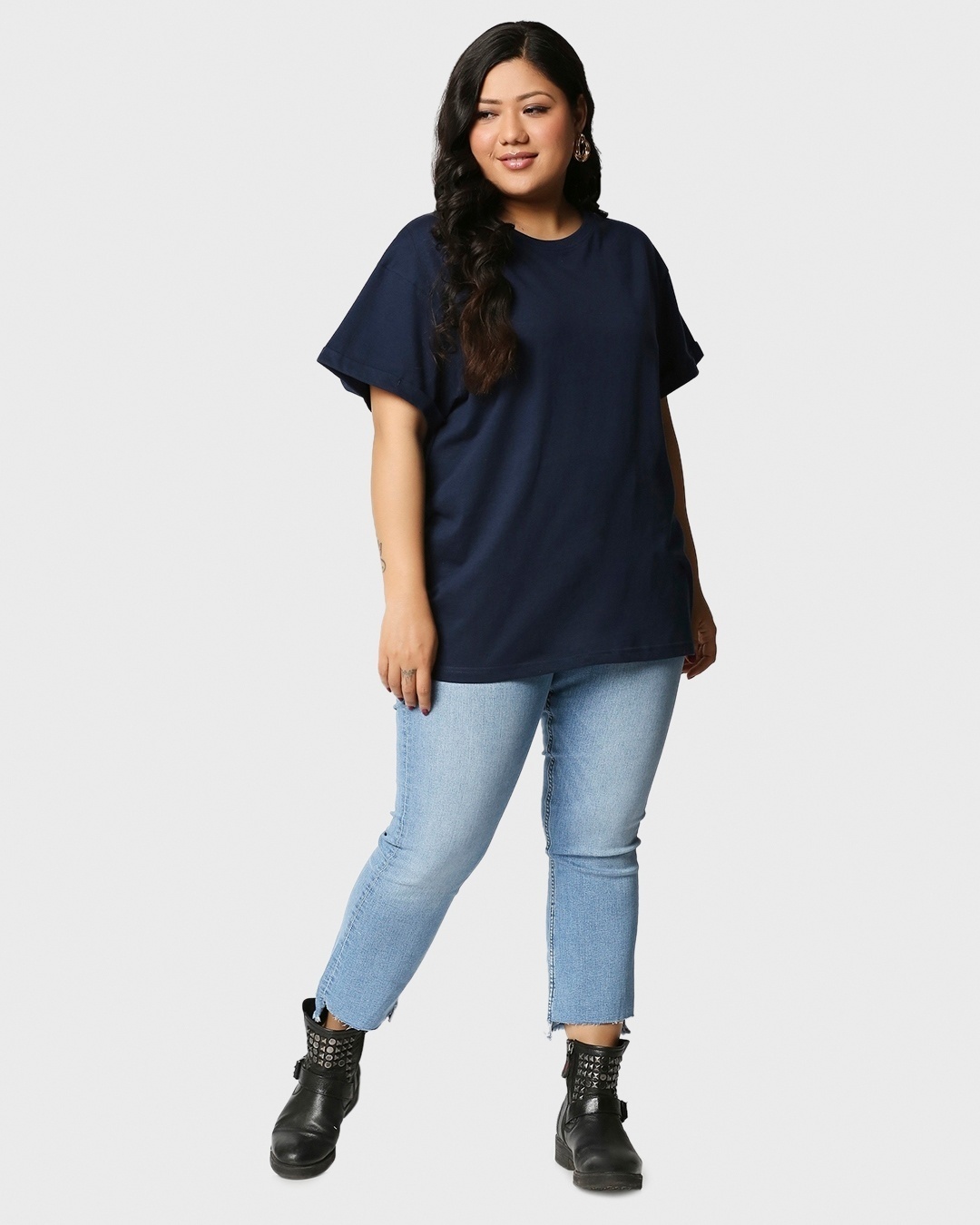 Shop Women's Blue & White Plus Size Boyfriend T-shirt (Pack of 2)
