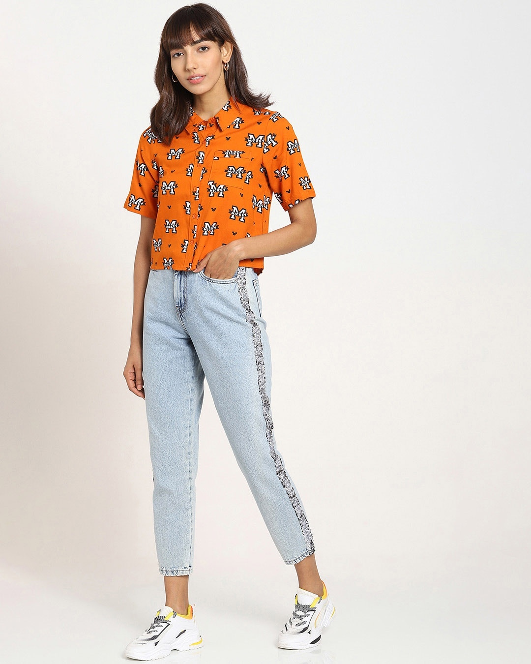 Shop Women's All Over Printed Boxy Orange Shirt