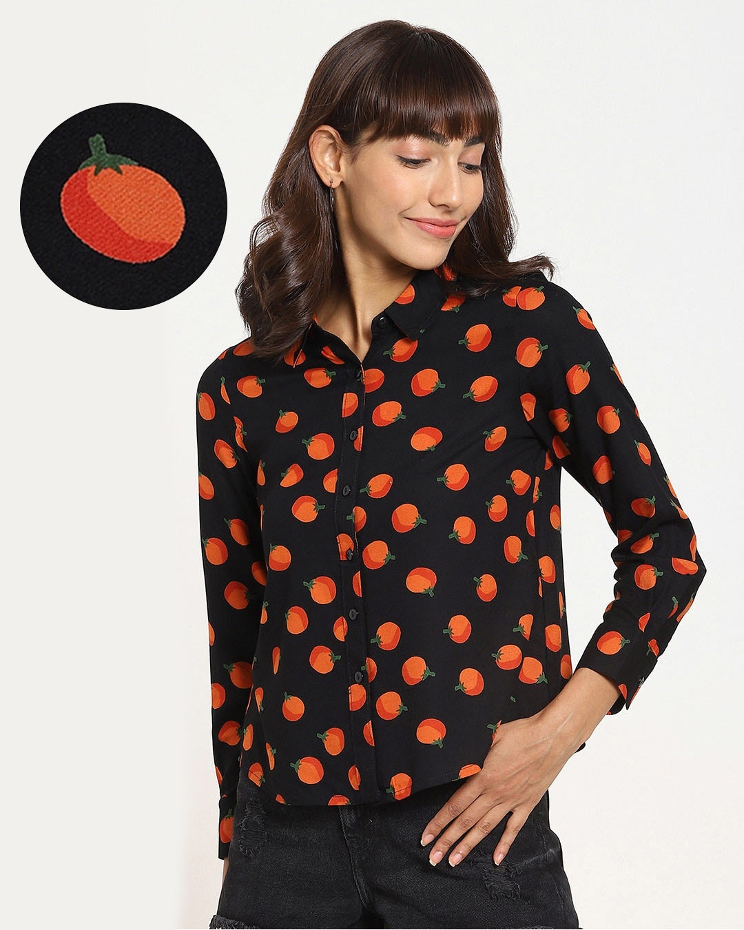 Shop Women's Black All Over Printed Casual Shirt-Front
