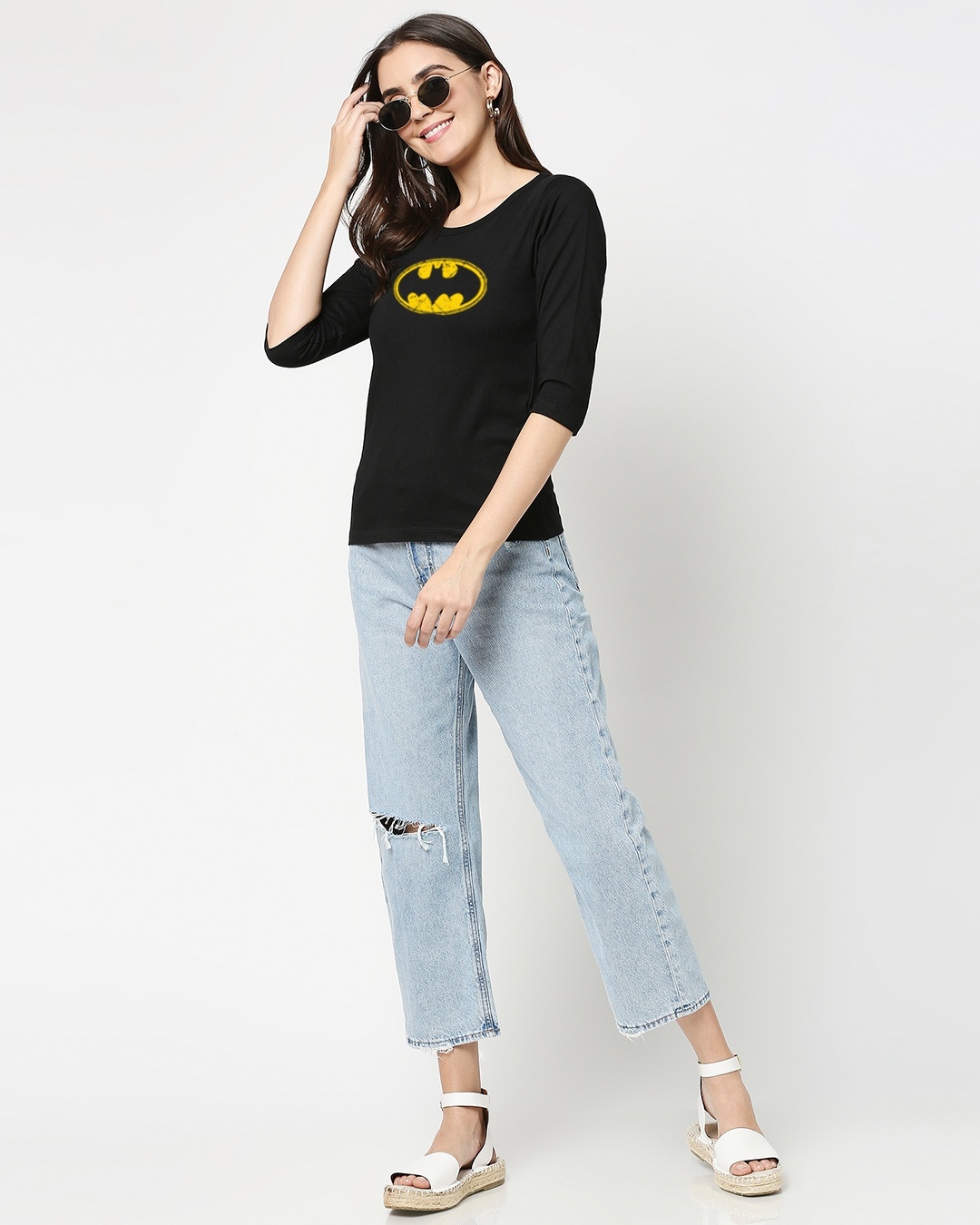 Shop Women's Batman classic logo (BML) Round Neck 3/4 Sleeve T-shirt-Design