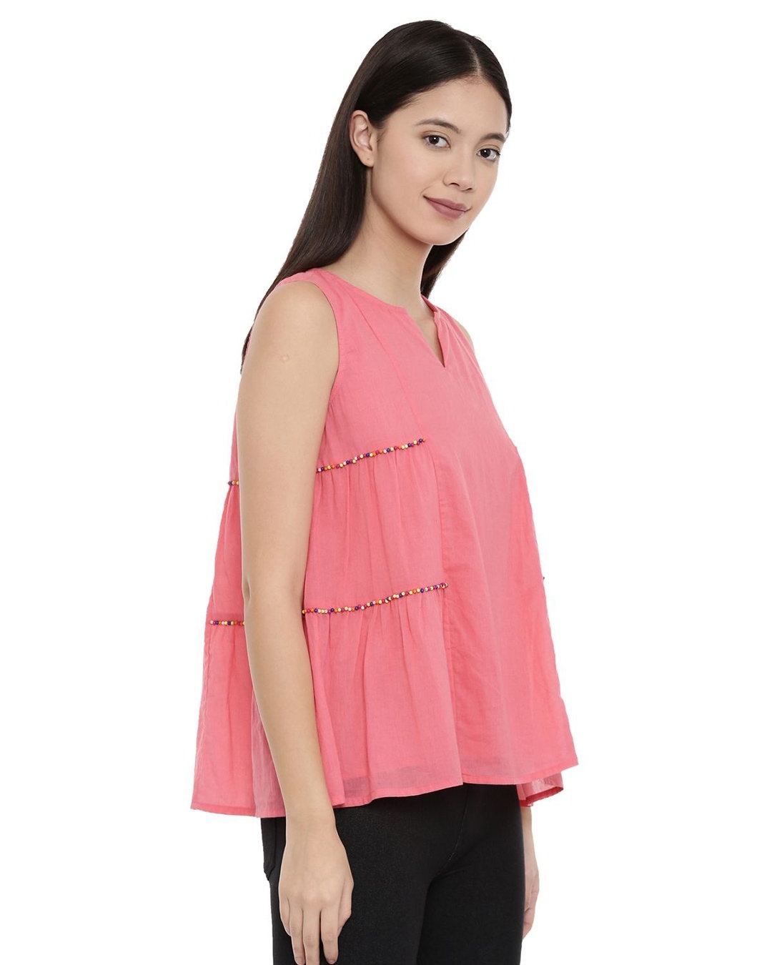 Shop Women's Beaded Pink Flared A-line Top-Design