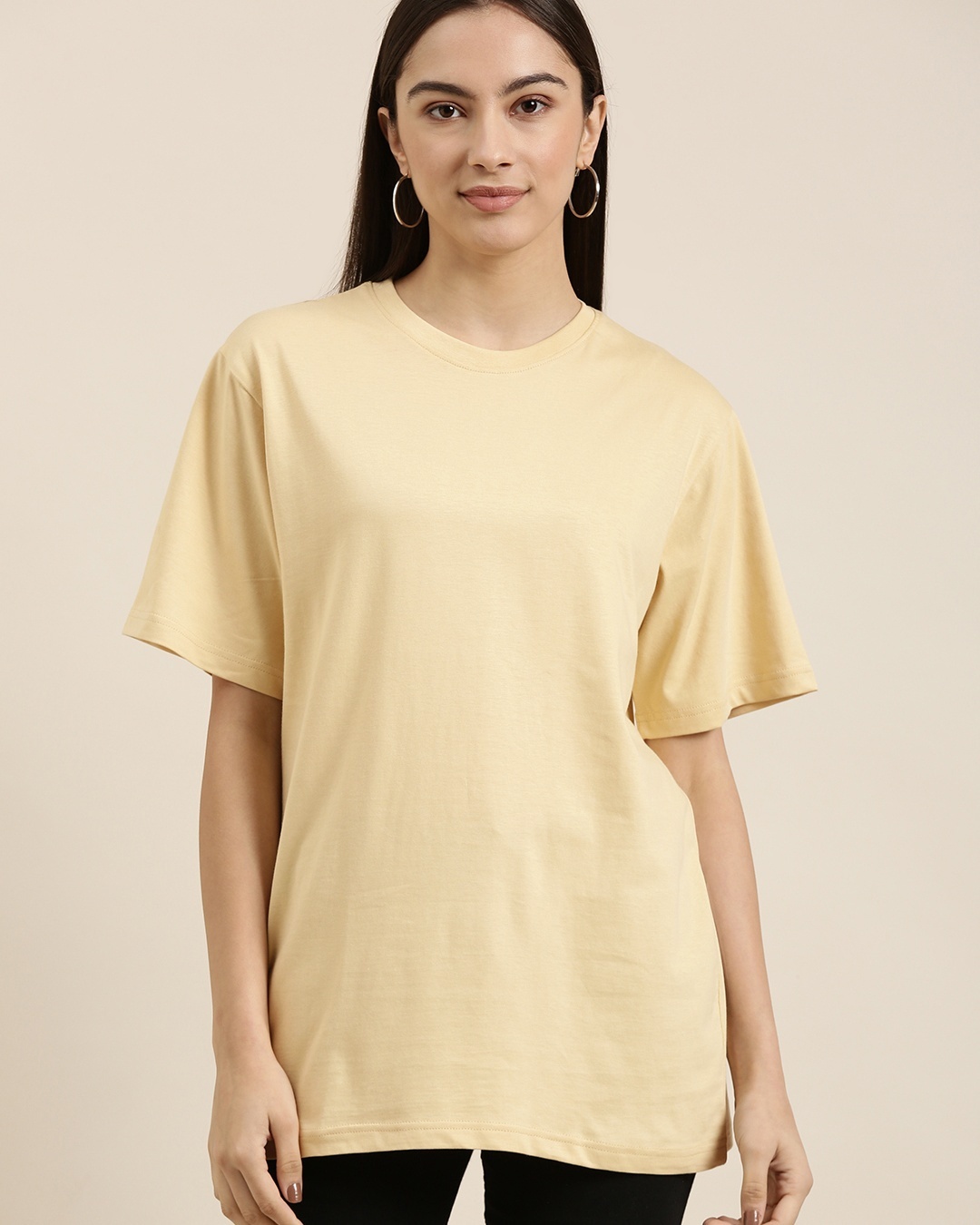 Shop Women's Beige Typography Oversized T-shirt-Back