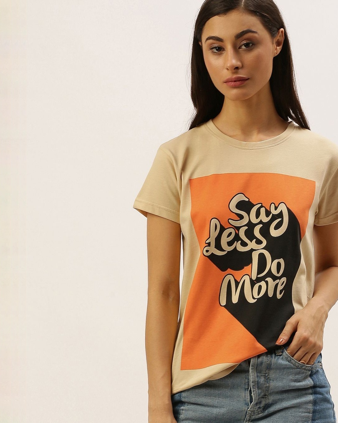 Shop Women's Beige Typography T-shirt-Front