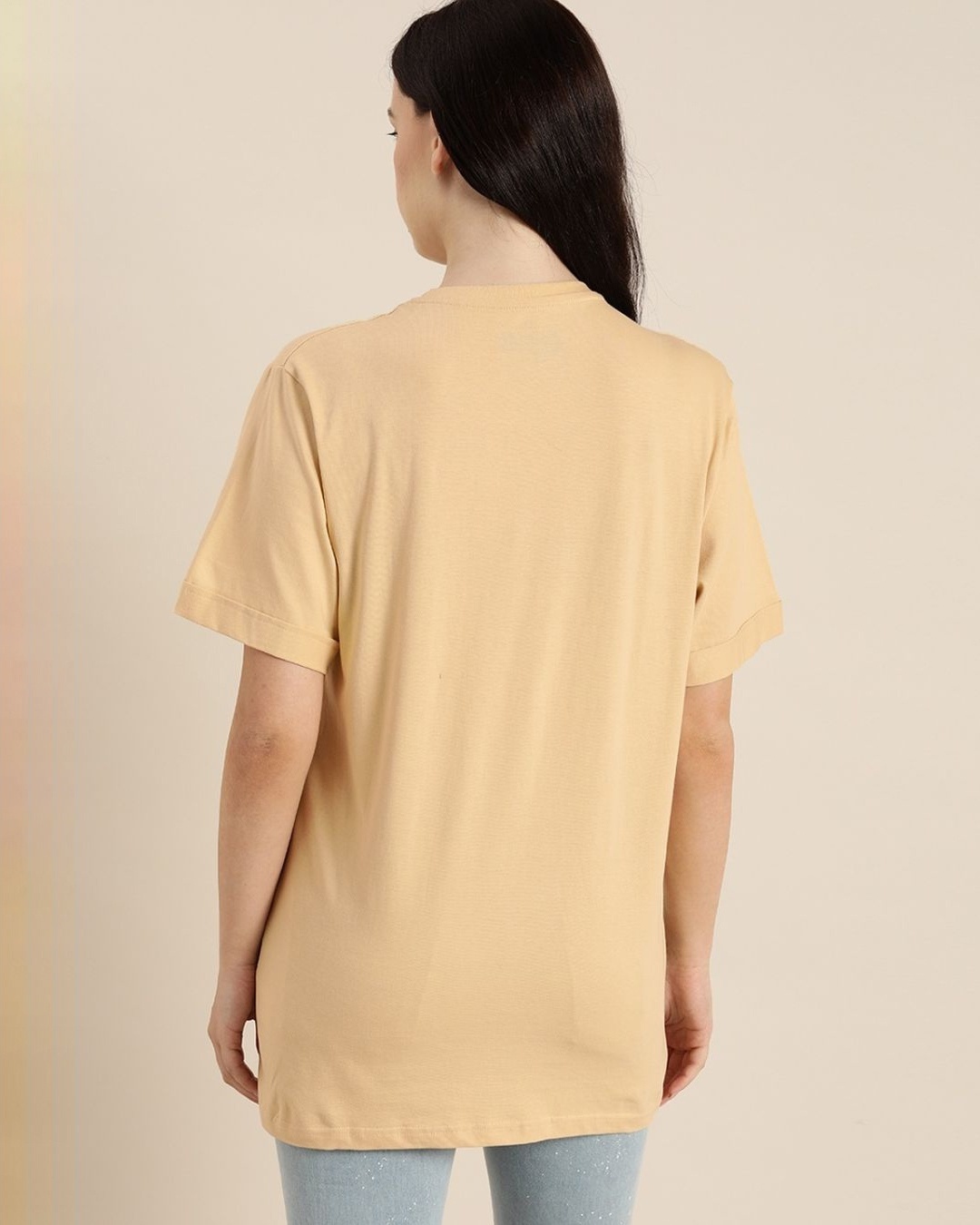 Shop Women's Beige Typography T-shirt-Back