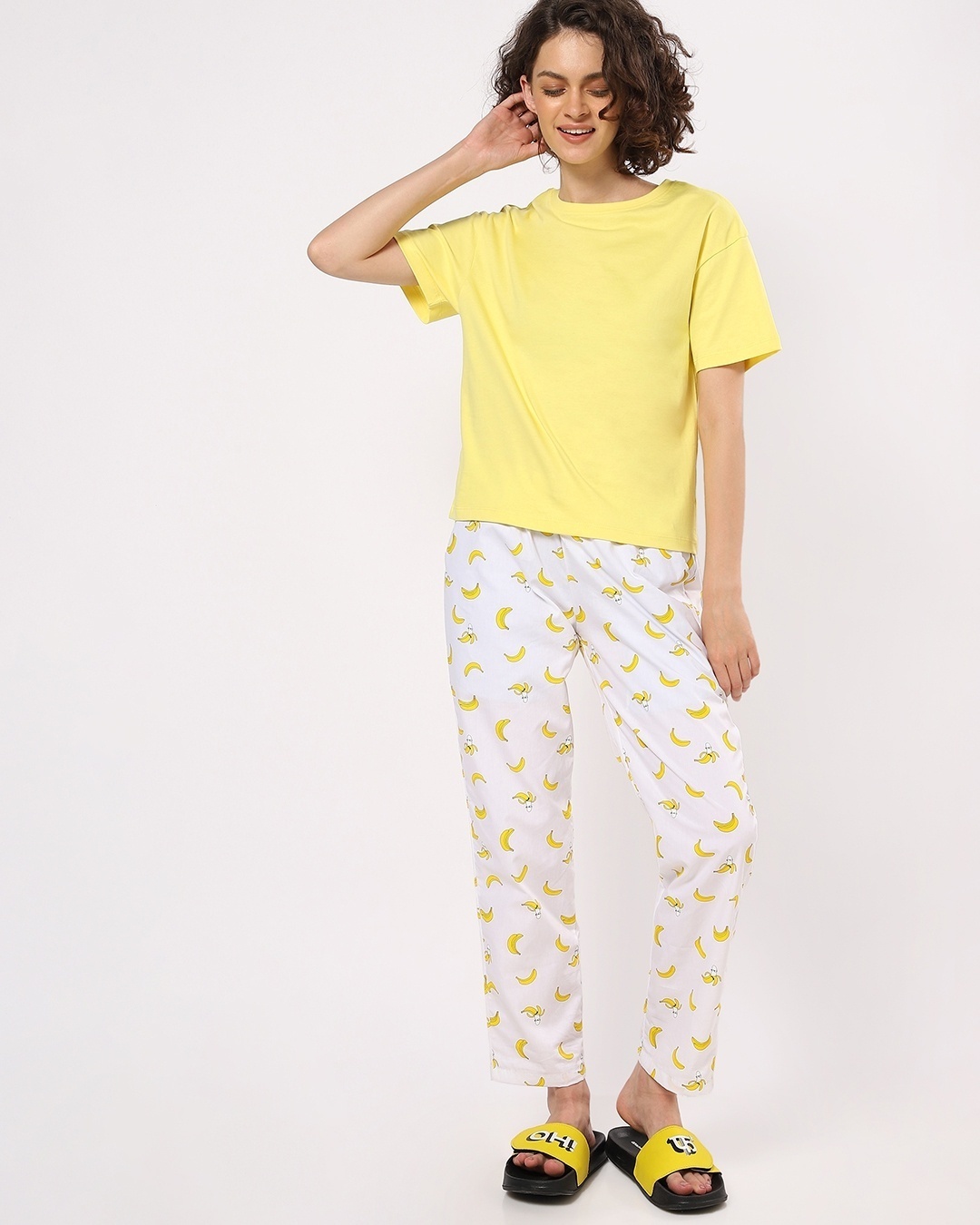 Shop Women's Birthday Yellow Bananas Print AOP Pyjamas-Full