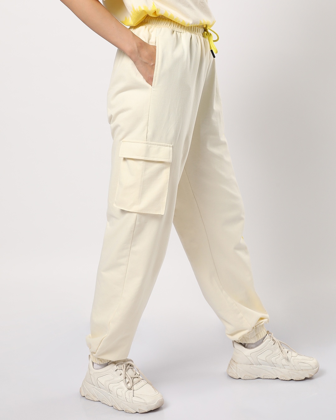 Shop Women's Birthday Yellow Color Block Joggers-Back