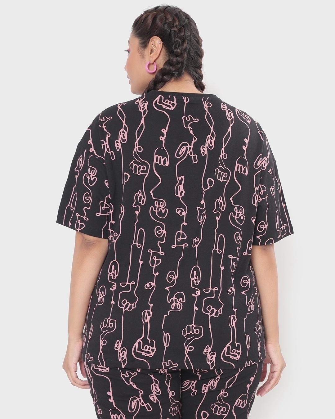 Shop Women's Black Abstract AOP Plus Size Oversized T-shirt-Design