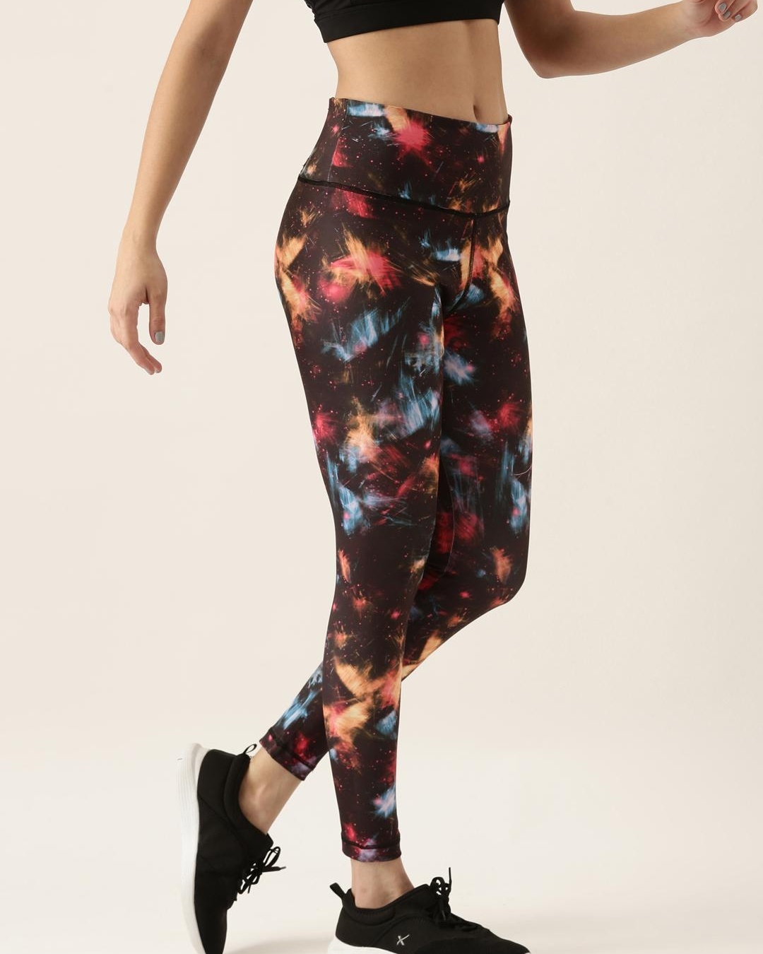 Shop Women's Black All Over Galaxy Printed Skinny Fit Tights-Design