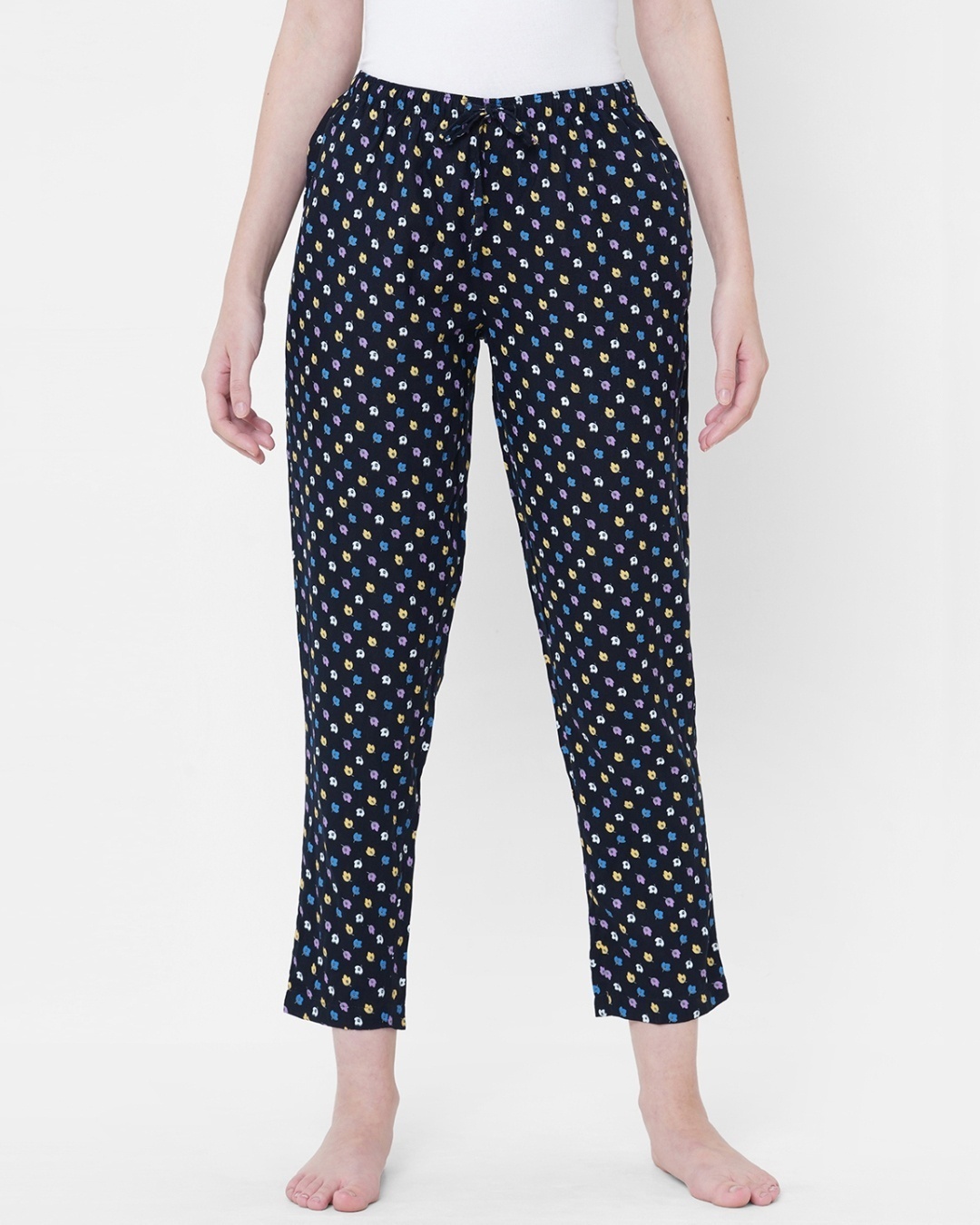 Shop Women's Black All Over Printed Lounge Pants-Front