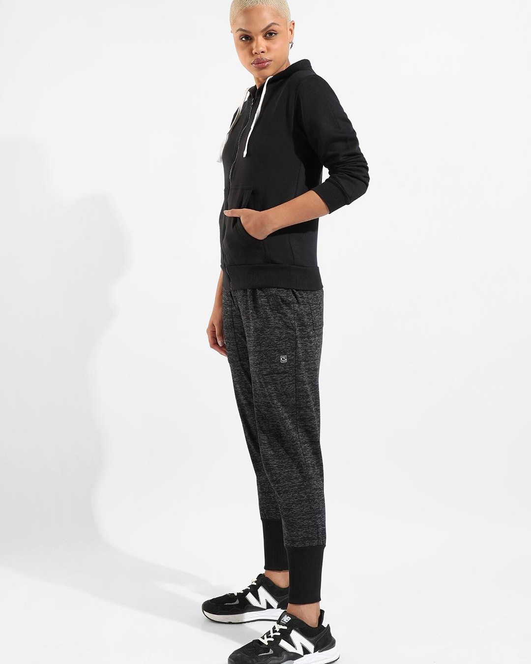 Buy Women's Black and Grey Self Design Tracksuit Online in India at