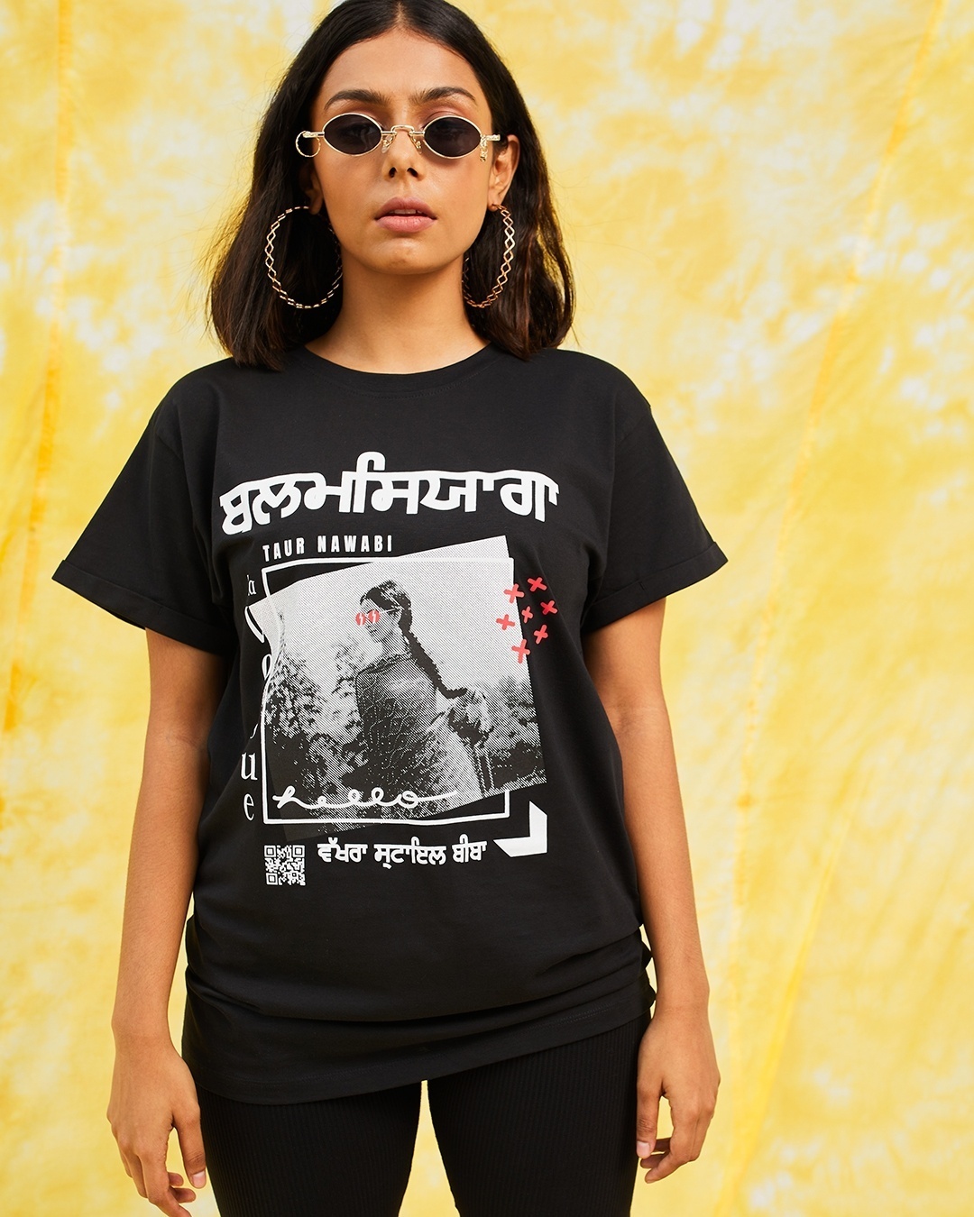 Shop Women's Black Balamciaga Graphic Printed Boyfriend T-shirt-Front