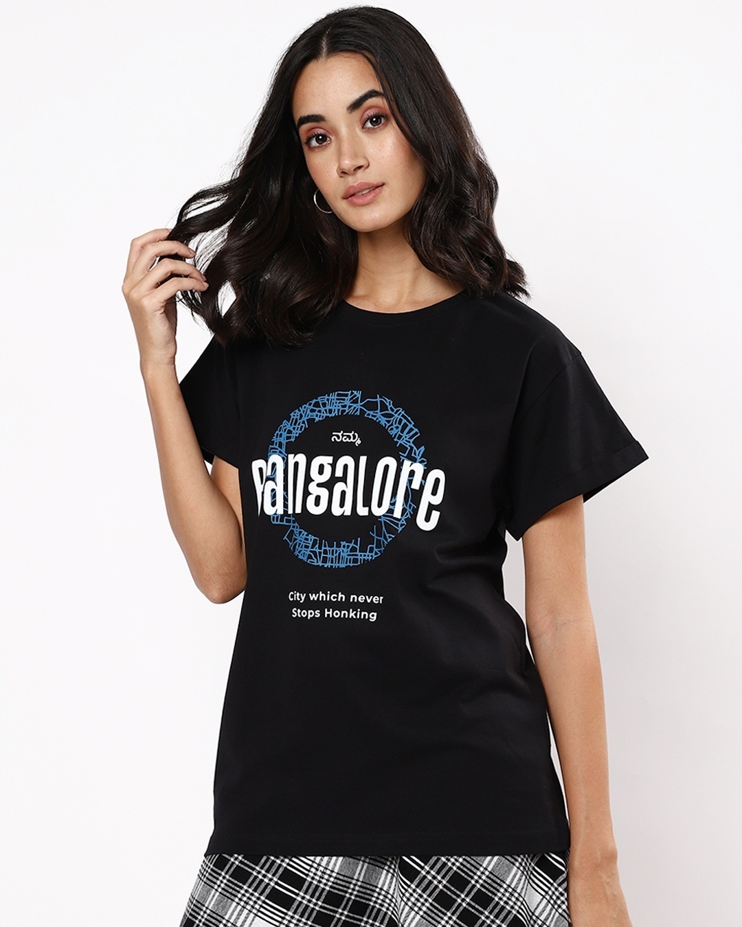 Shop Women's Black Bangalore City Typography Boyfriend T-shirt-Design