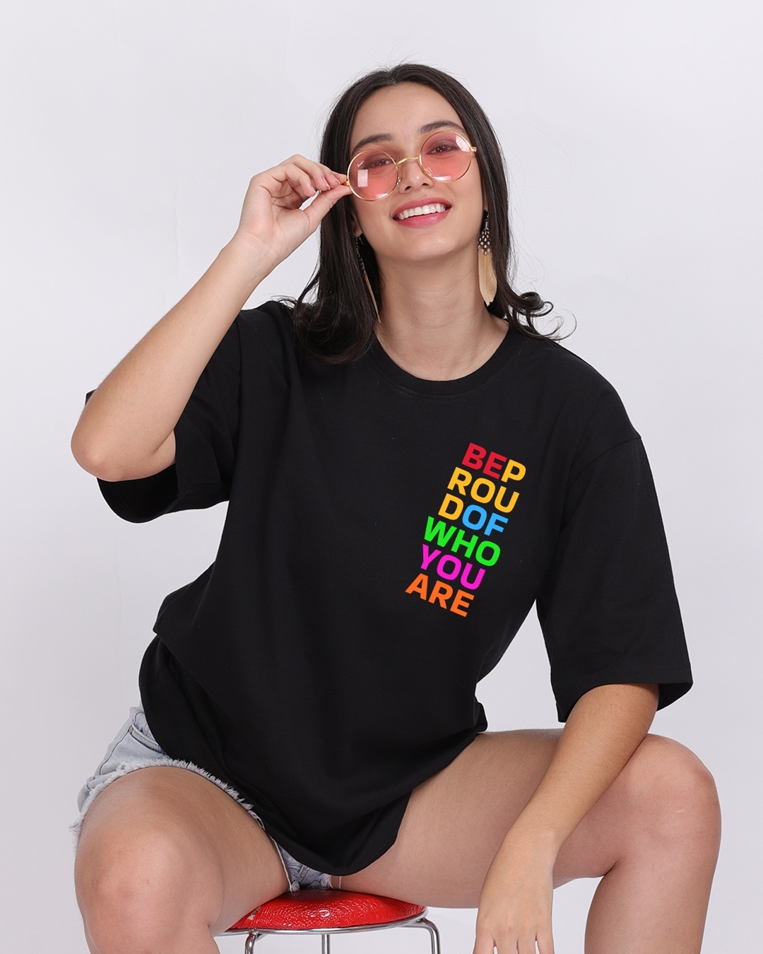 Shop Women's Black Be Proud Of Who You Are Typography Oversized T-shirt-Front