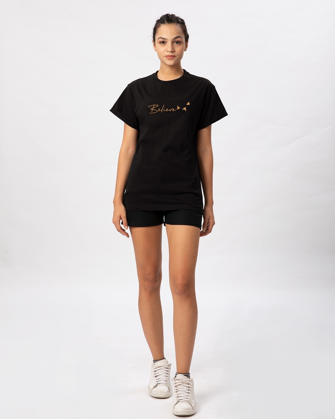 Shop Women's Black Believe Boyfriend T-shirt-Full