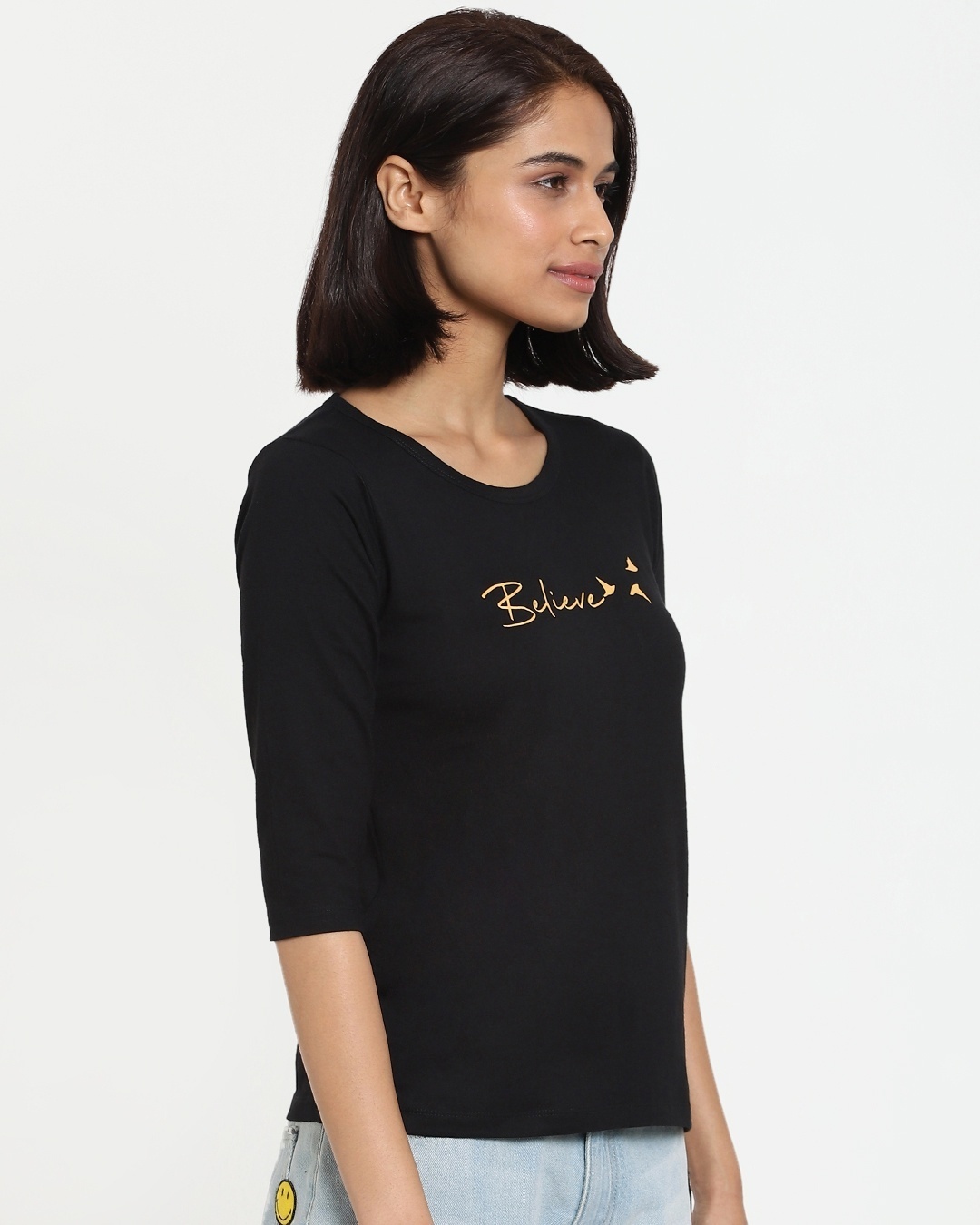 Shop Women's Black Believe Slim Fit T-shirt-Back