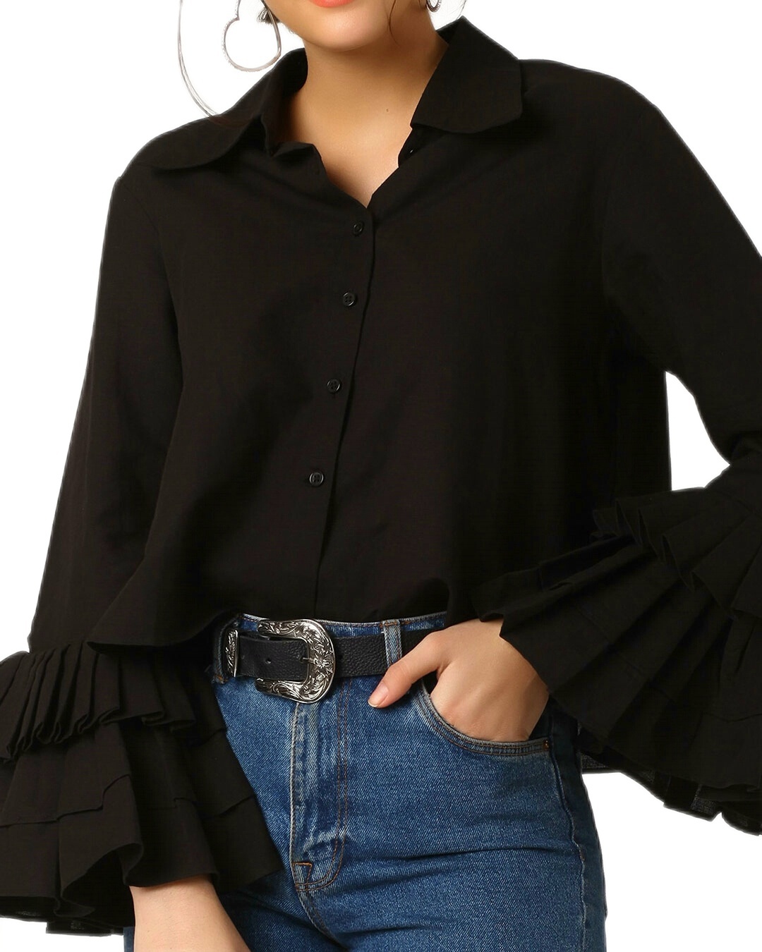 Shop Women's Black Bell Sleeve Shirt