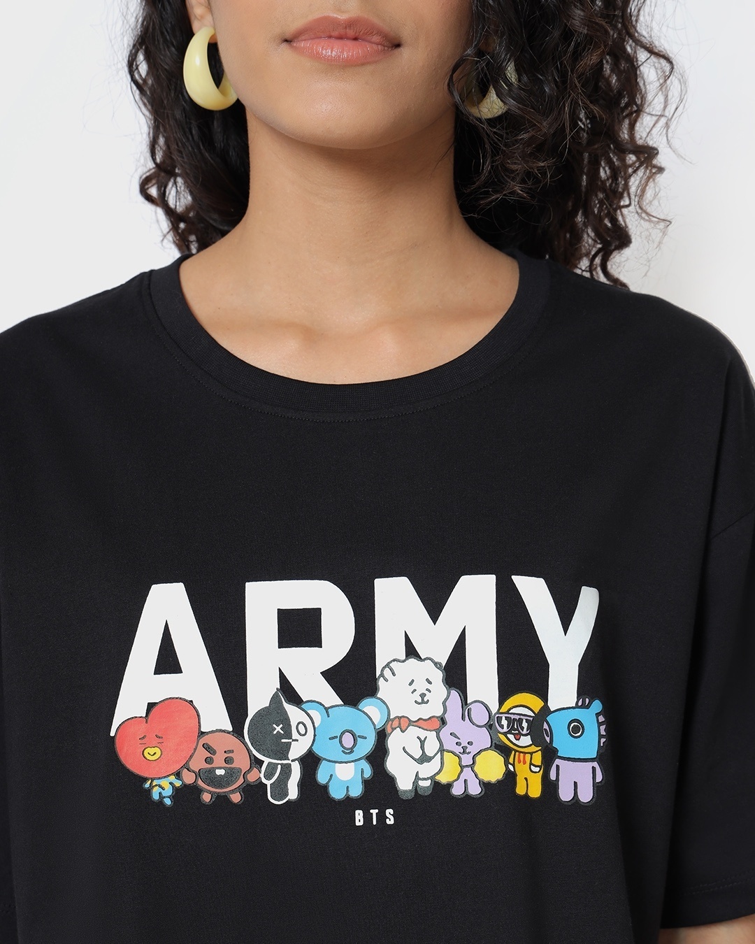 Shop Women's Black BTS Army Graphic Printed Oversized Fit Cropped T-shirt