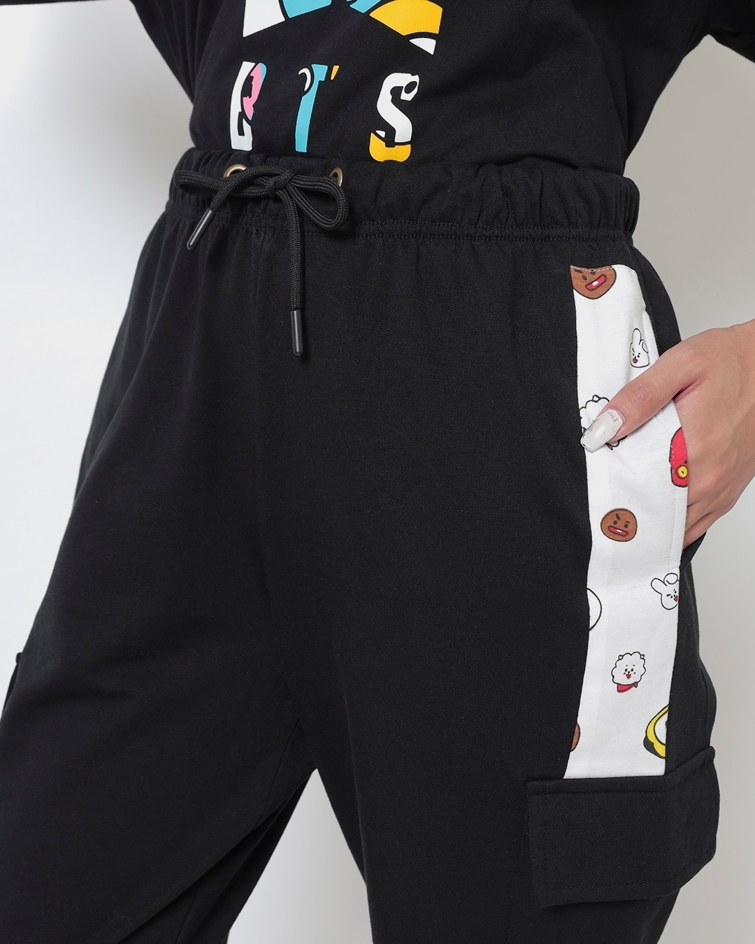 Shop Women's Black BTS Doodle Graphic Printed Relaxed Fit Joggers