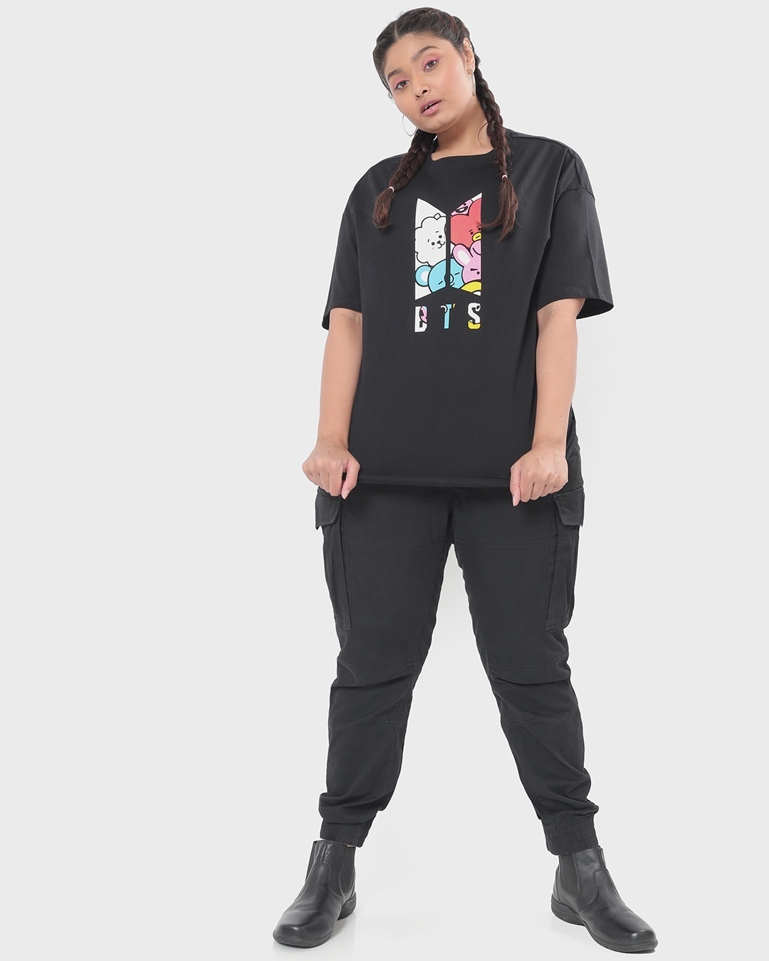 Shop Women's Black BTS Logo Graphic Printed Plus Size Oversized T-shirt-Full