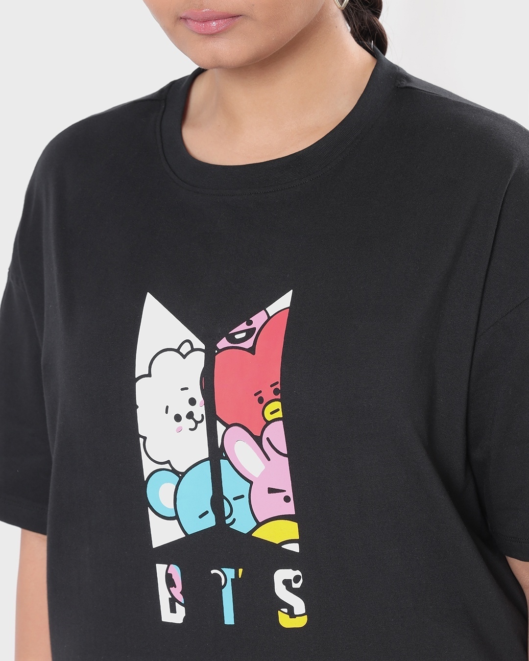Shop Women's Black BTS Logo Graphic Printed Plus Size Oversized T-shirt