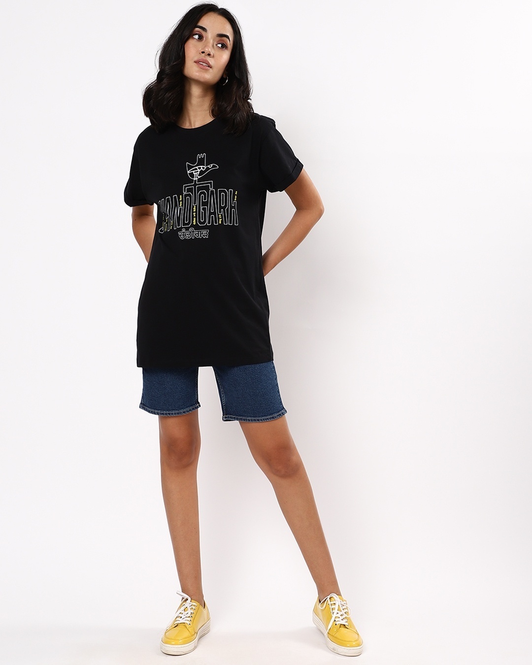 Shop Women's Black Chandigarh Typography Boyfriend T-shirt-Full
