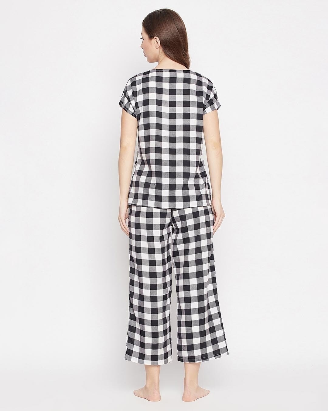 Shop Women's Black Checkered Top & Pyjama Set (Pack of 2)-Back