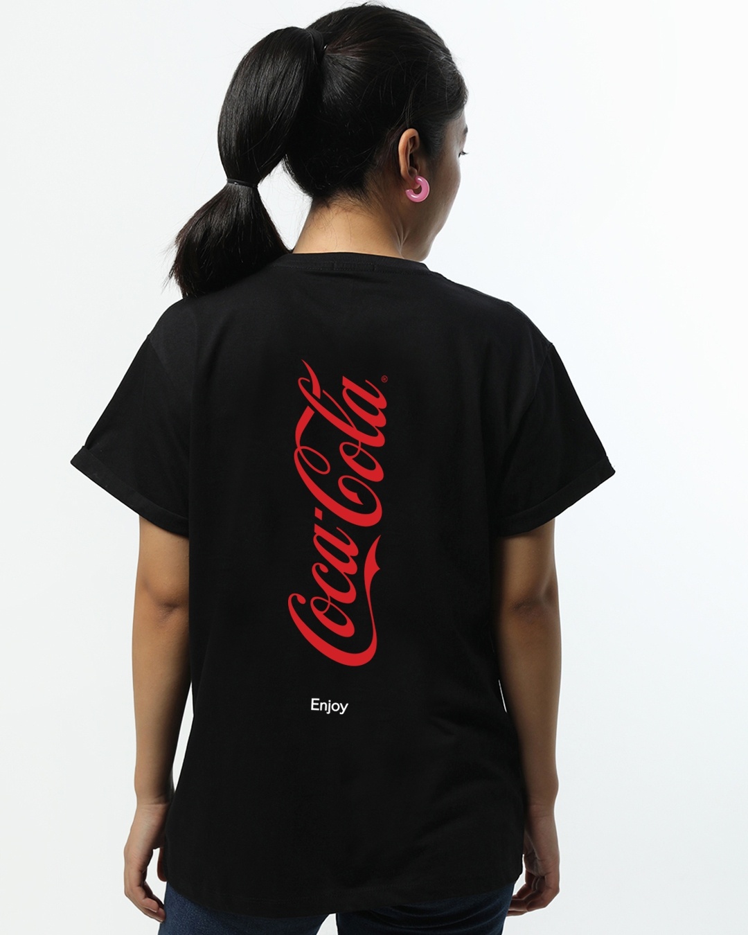 Shop Women's  Black Coca - Cola Hyper Logo Printed Boyfriend T-shirt-Design