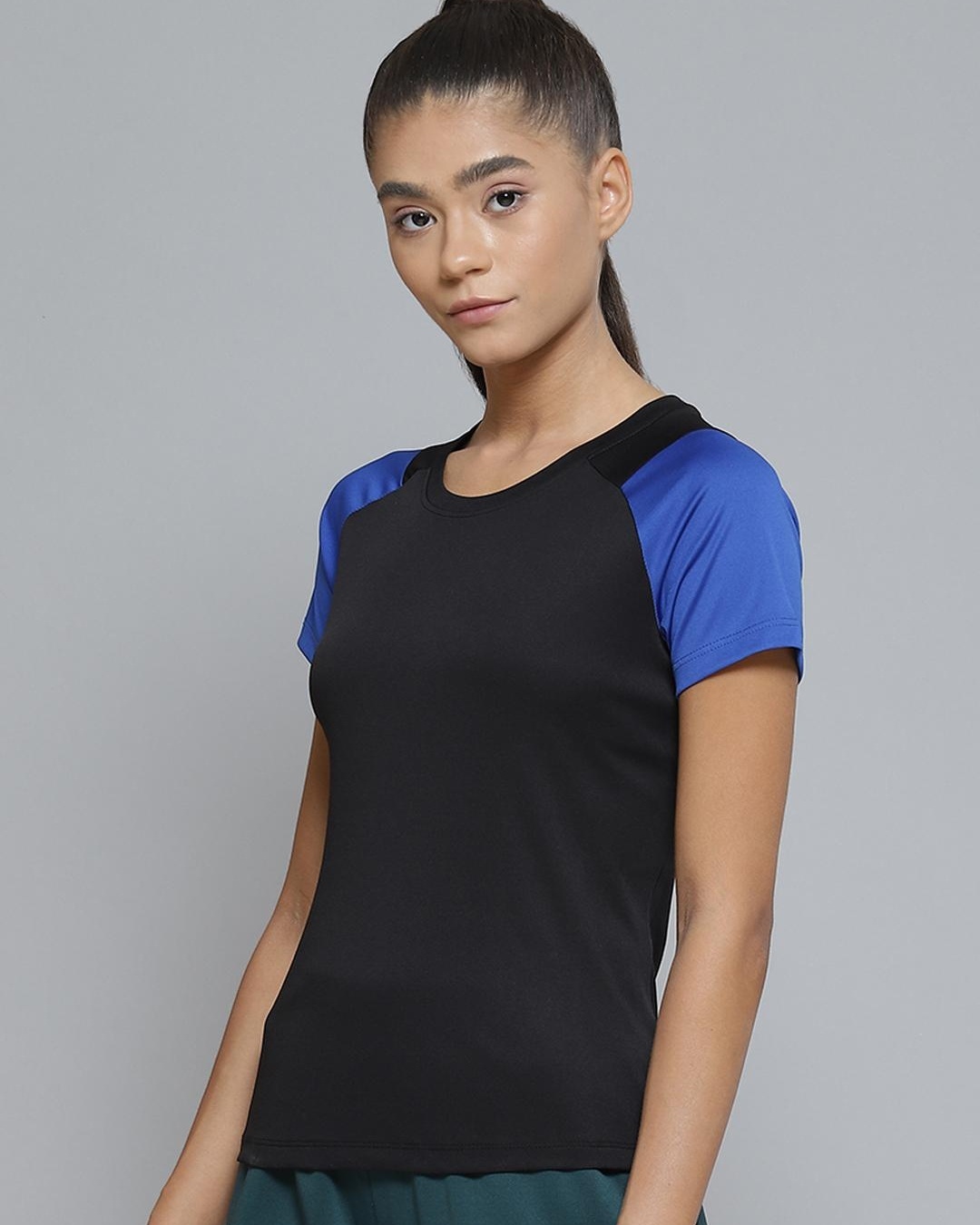 Buy Women's Black Color Block Slim Fit Tshirt for Women Black Online