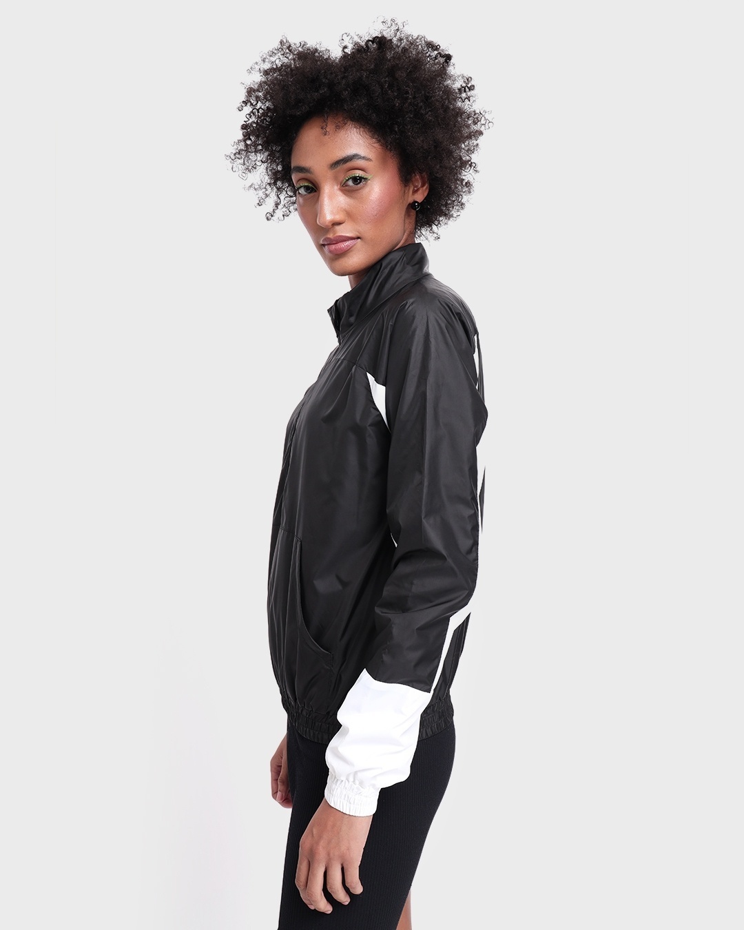 Shop Women's Black & White Color Block Windcheater Jacket-Back
